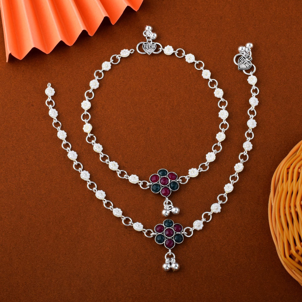 Beautiful Maroon And Green Color Oxidised Anklet Crafted For Women’S Ethnic Fashion Jewelry And Outfits