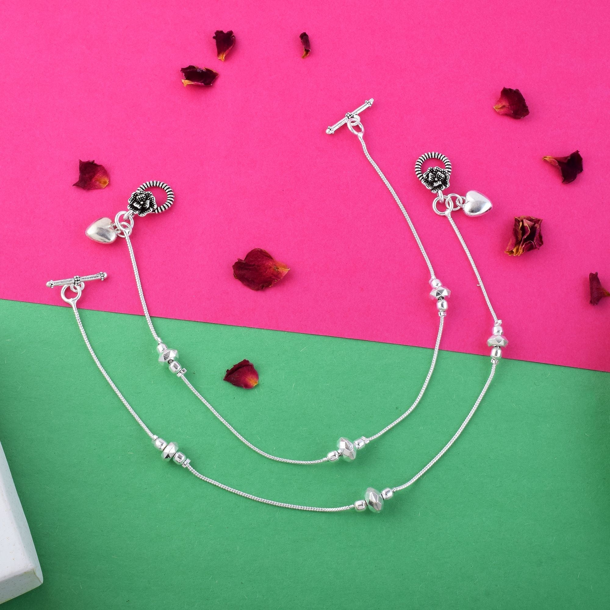 Elegant Silver Color Oxidised Anklet Designed With Handmade Work For Brides And Daily Wear Styling