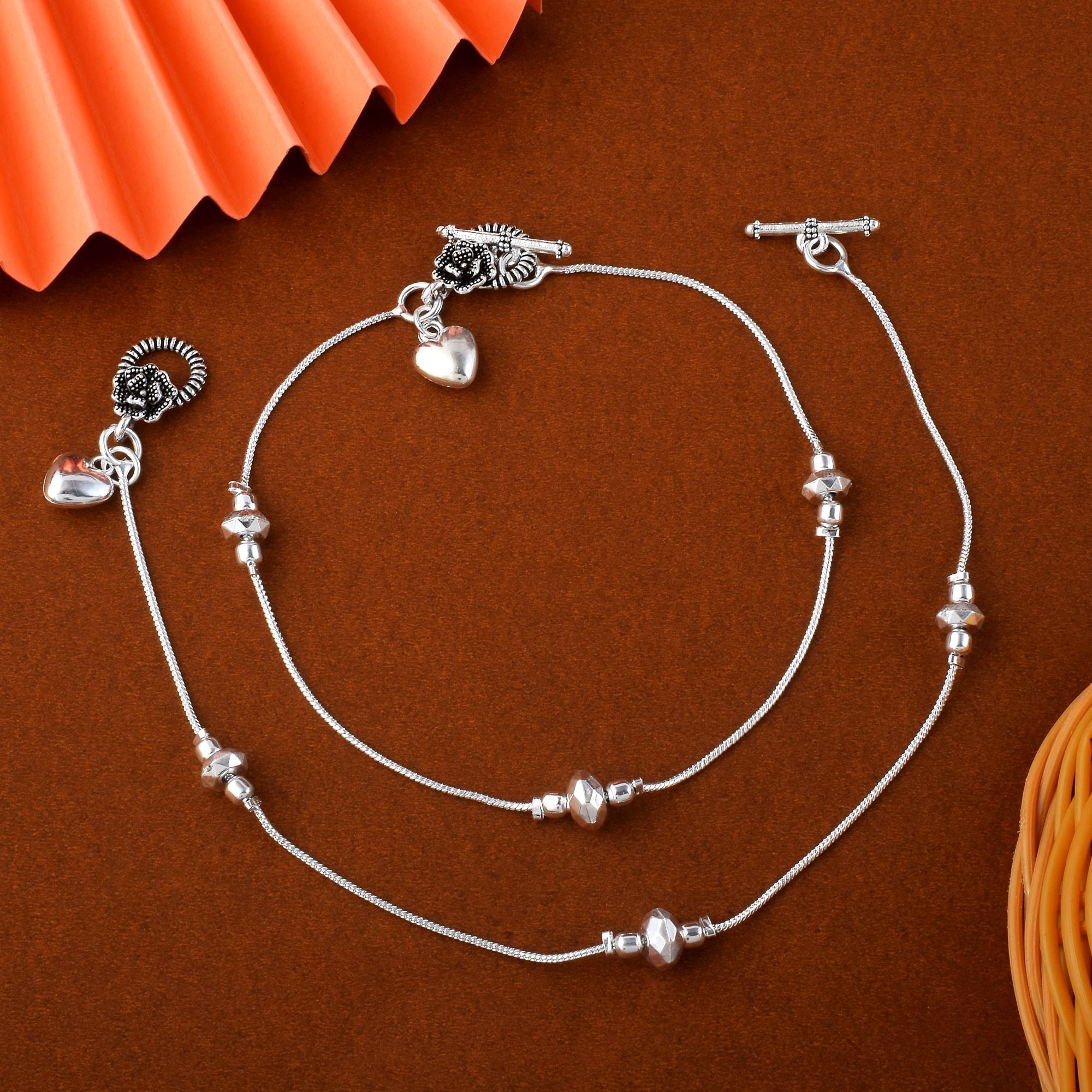 Elegant Silver Color Oxidised Anklet Designed With Handmade Work For Brides And Daily Wear Styling