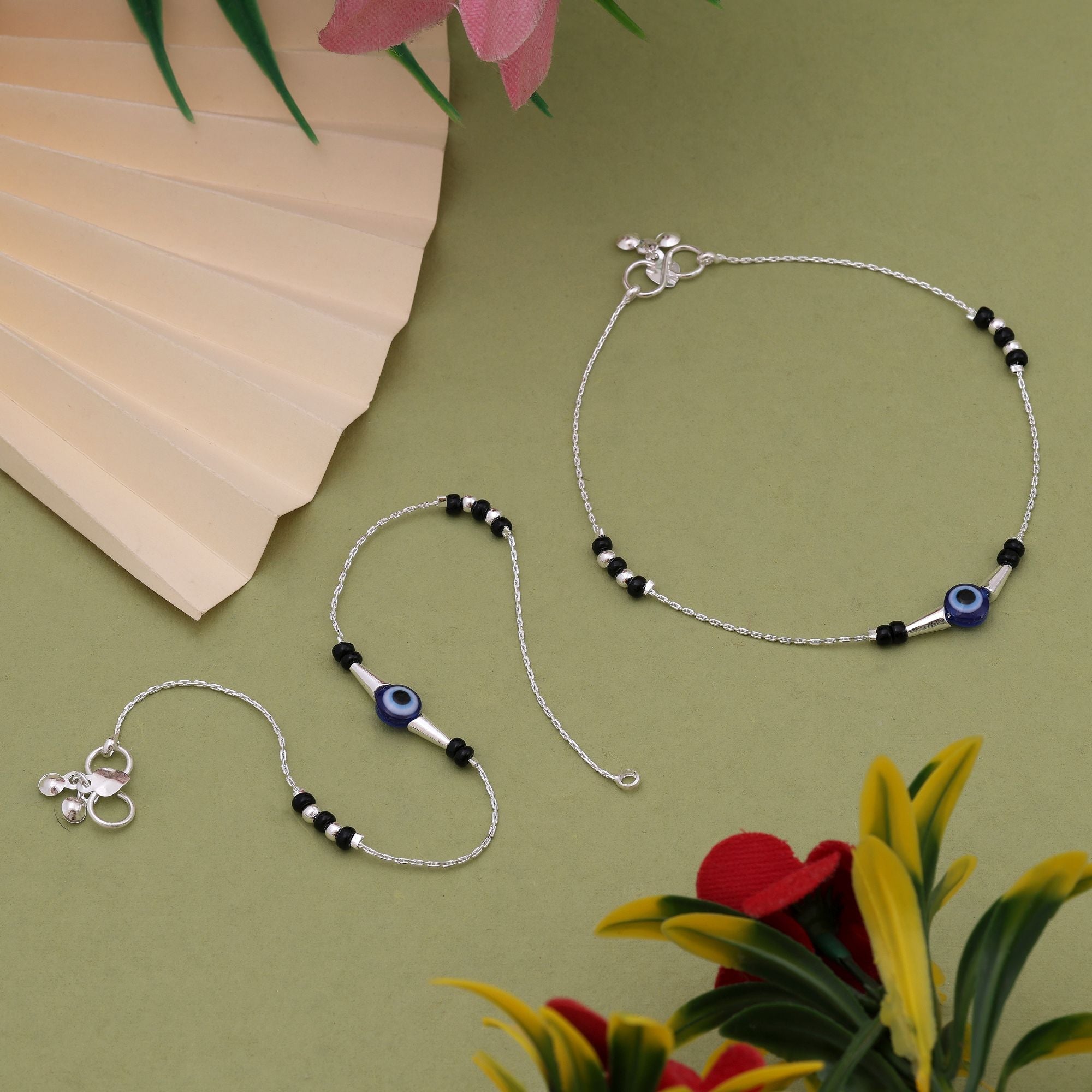 Unique Blue Color Evil Eye Anklet For Protection And Fashionable Ethnic Jewellery Look