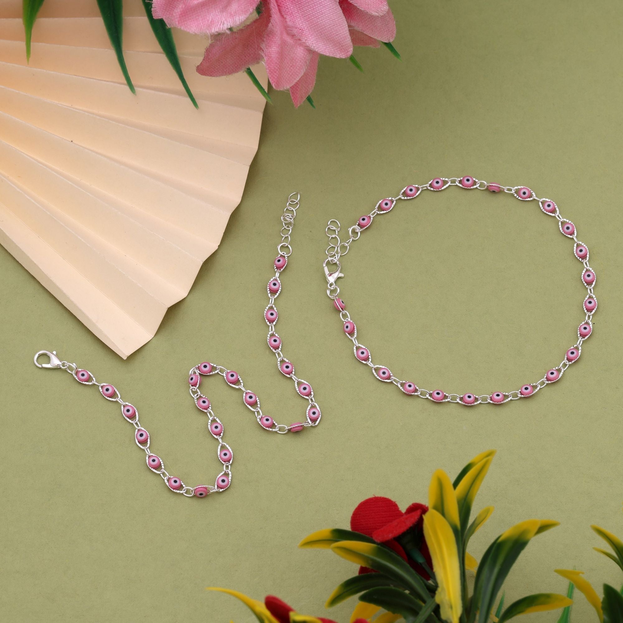 Beautiful Pink Color Anklet With Delicate Beads Perfect For Party, Wedding, And Gifting