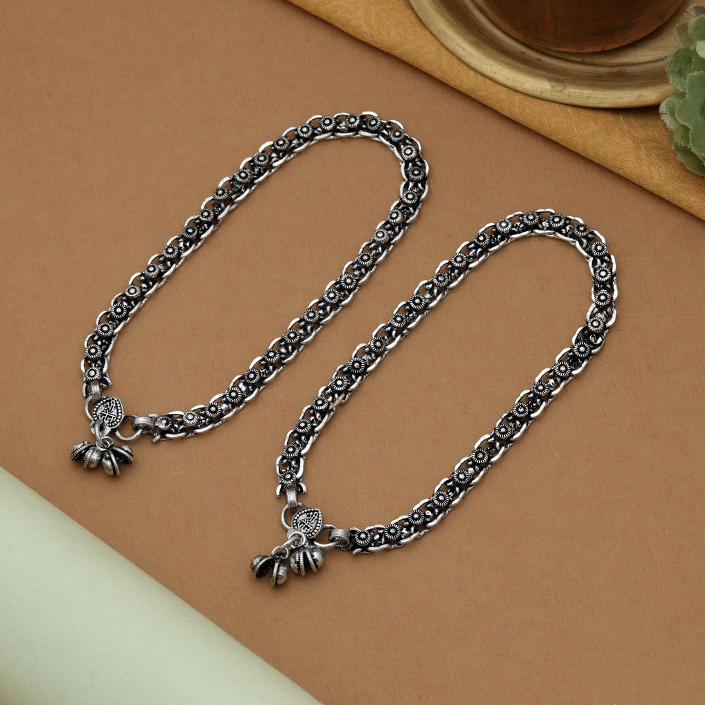 Silver Color Oxidised Anklet
