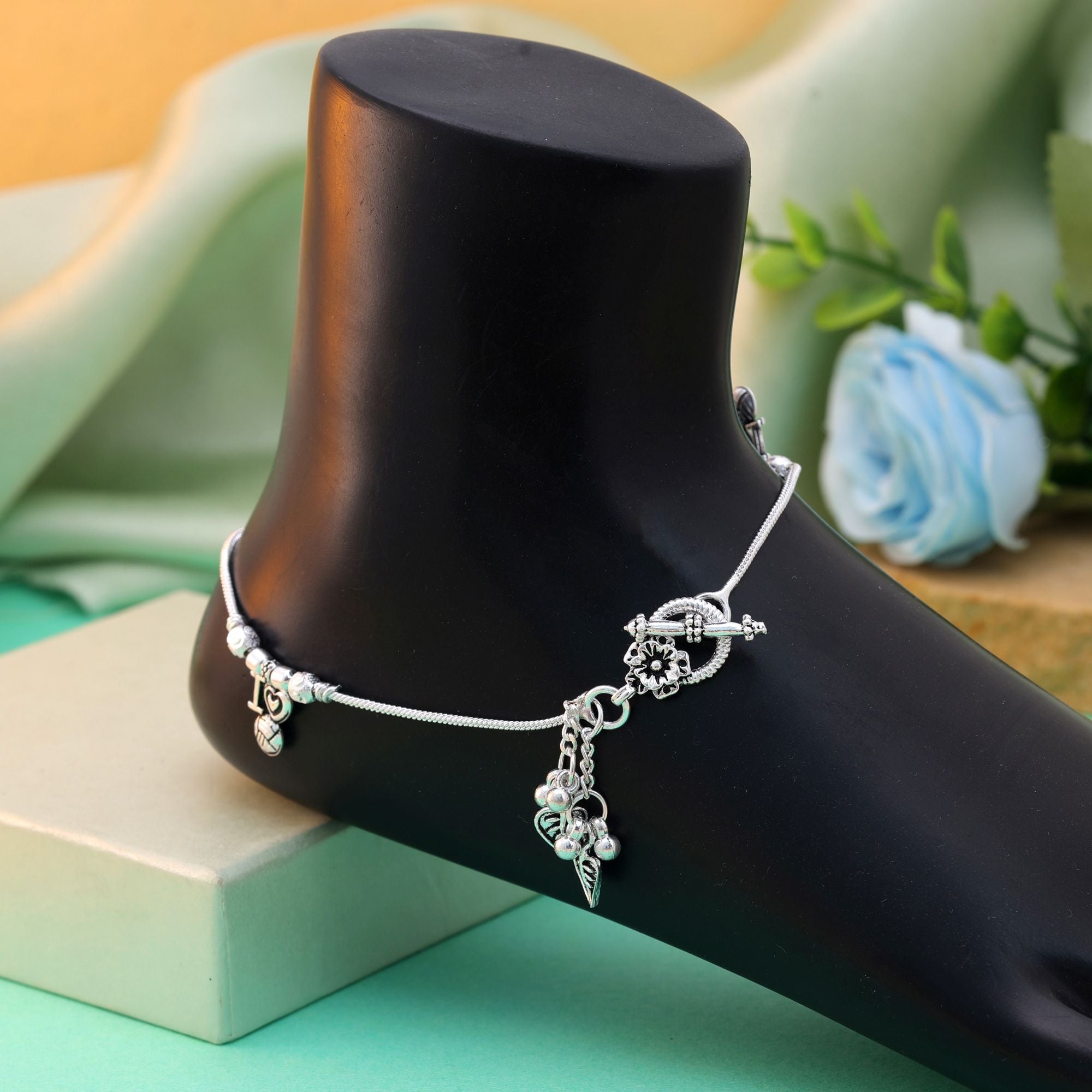 Silver Oxidised Anklet - Festive Occasion