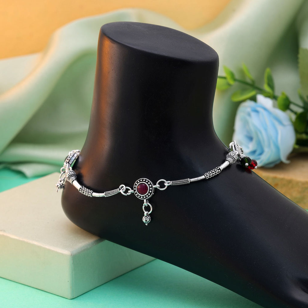 Maroon & Green Oxidised Anklet