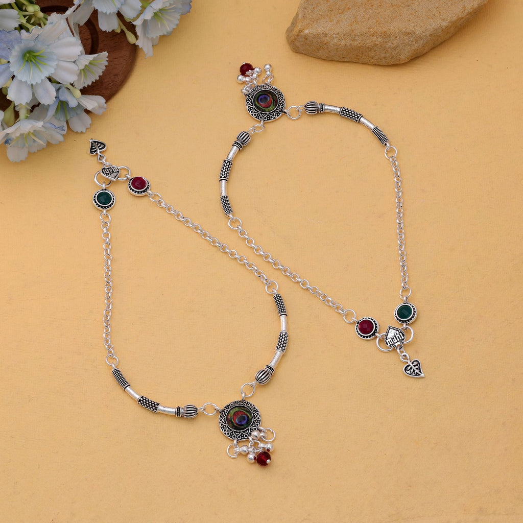 Peacock Multi-Color Oxidised Anklet