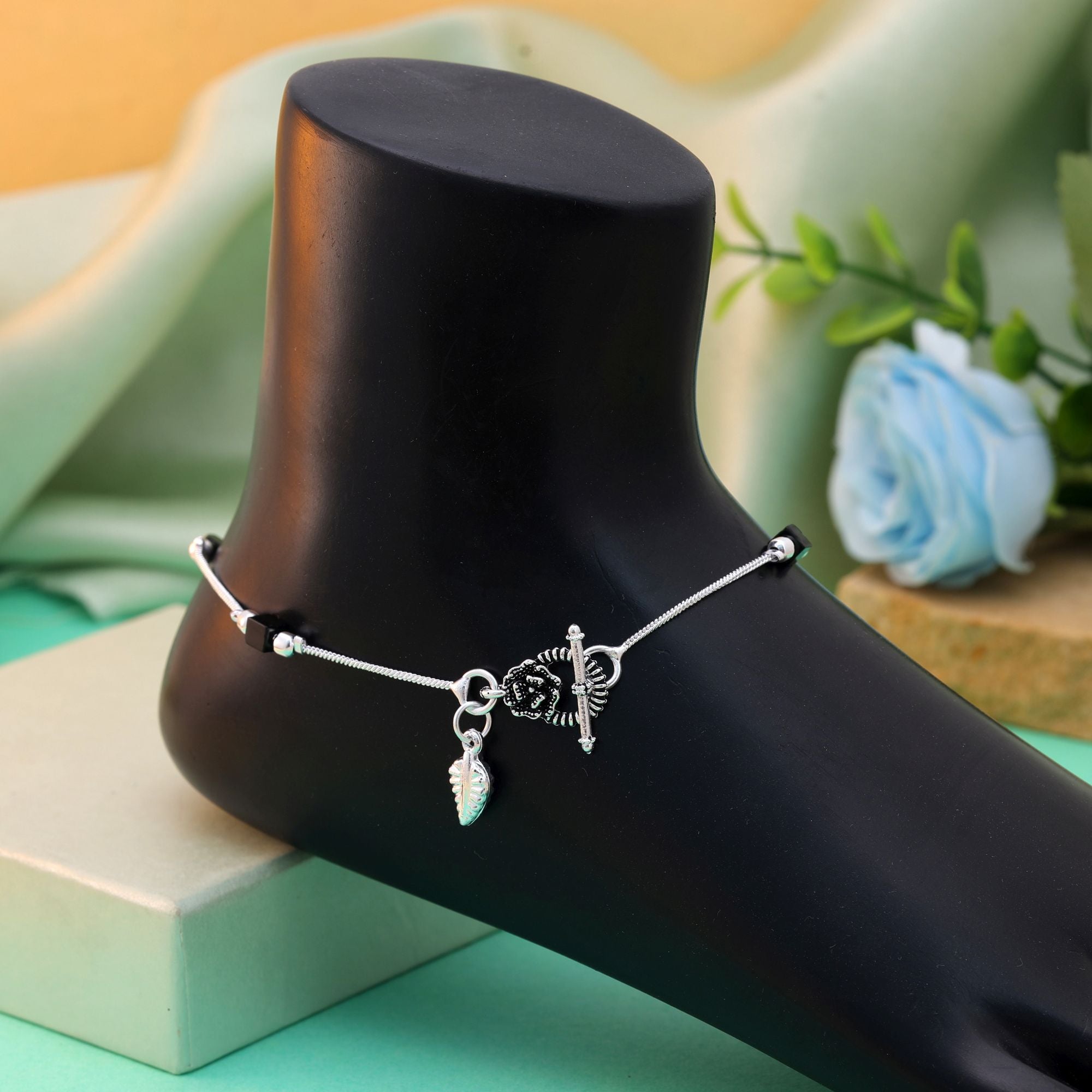 Black Oxidised Anklet - Stylish Modern
