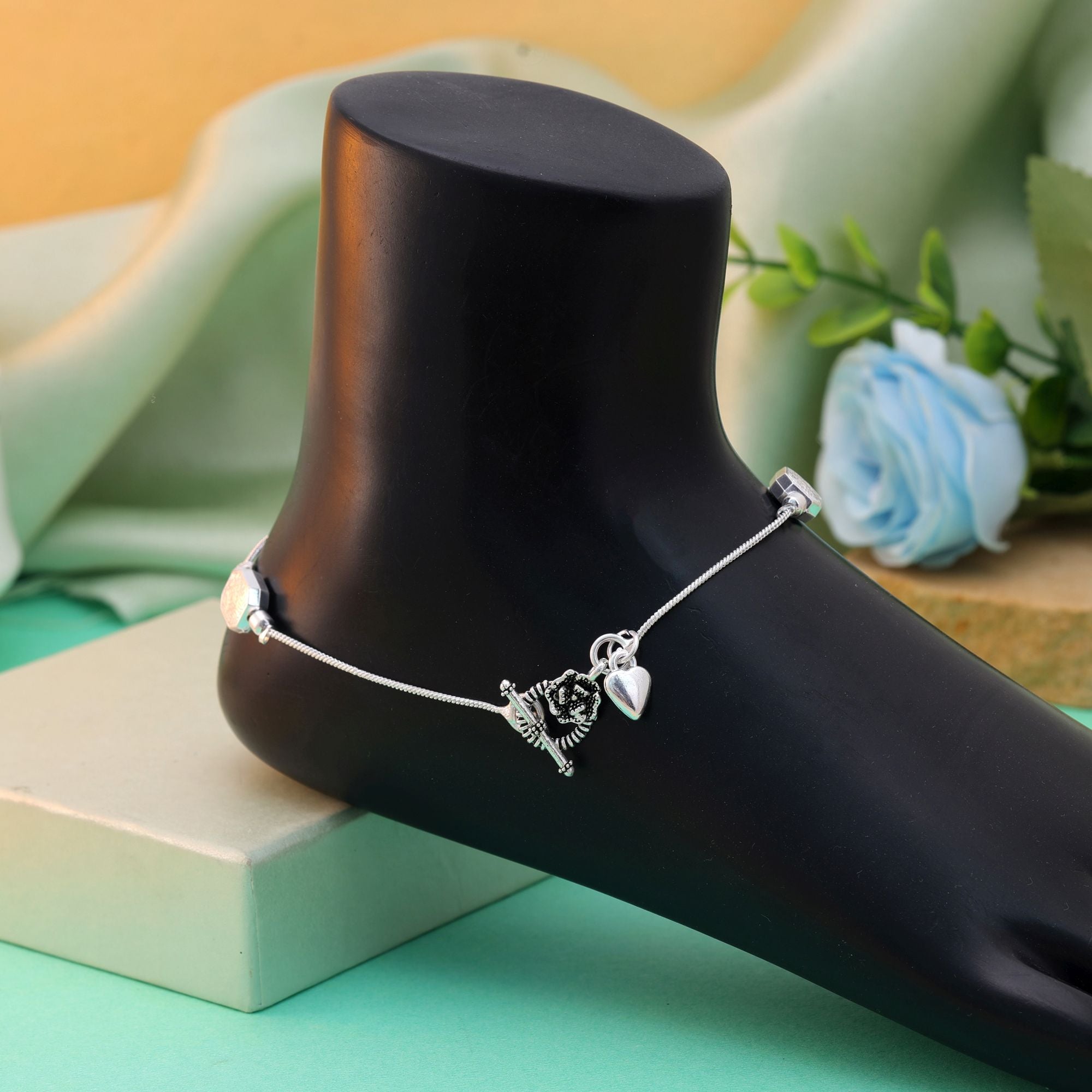 Silver Oxidised Anklet - Traditional Party
