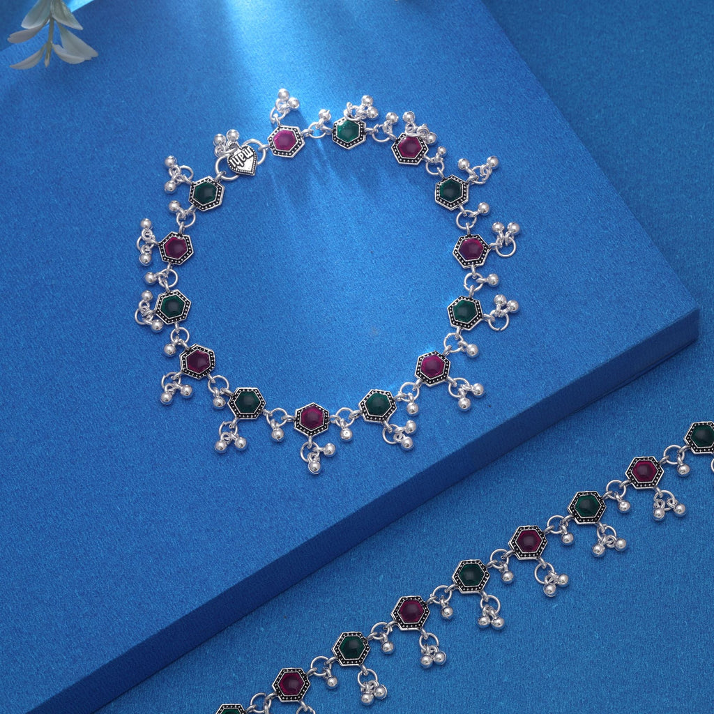 Rani & Green Oxidised Anklet – Tribal Style