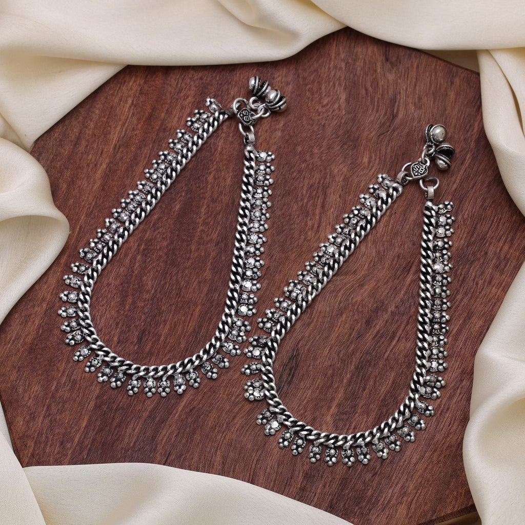Silver Color Oxidised Anklet Festive Fashion Style