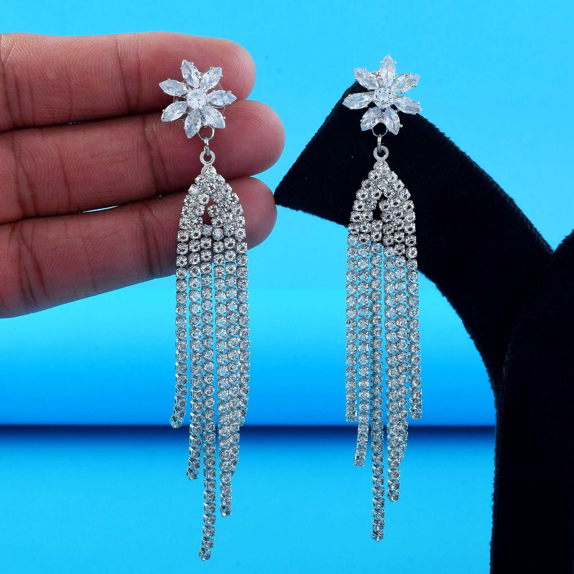 Stylish Silver Color Anti Tarnish Earrings Crafted with Premium Handmade Finish for Festive Wear