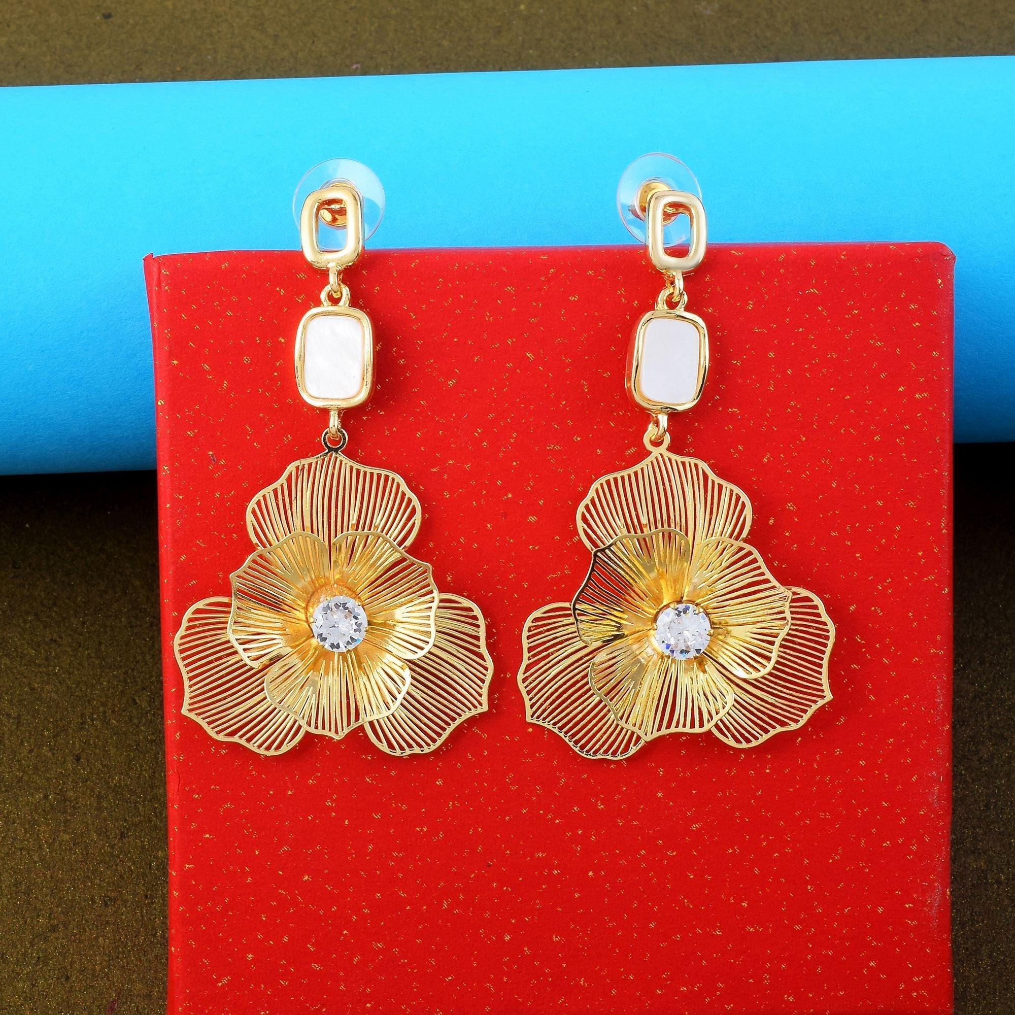 Classic Gold Color Anti Tarnish Earrings Designed for Bridal Wear and Indian Cultural Outfits