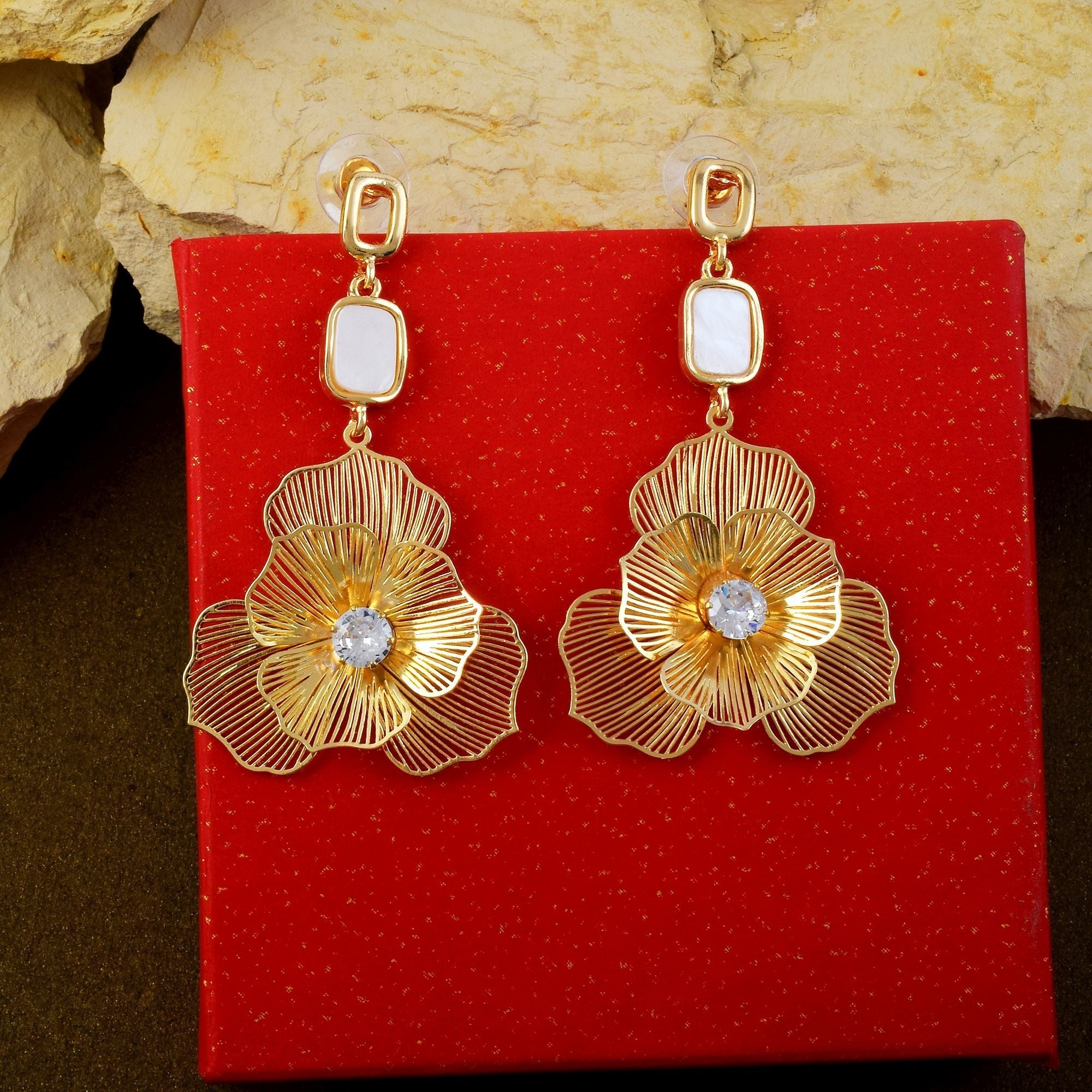 Classic Gold Color Anti Tarnish Earrings Designed for Bridal Wear and Indian Cultural Outfits