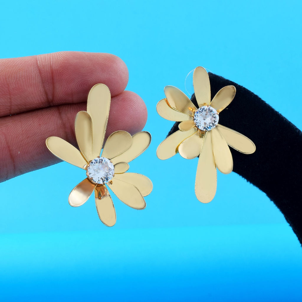 Classic Gold Color Anti Tarnish Earrings Crafted with Artistic Detailing for Indian Wedding Jewelry
