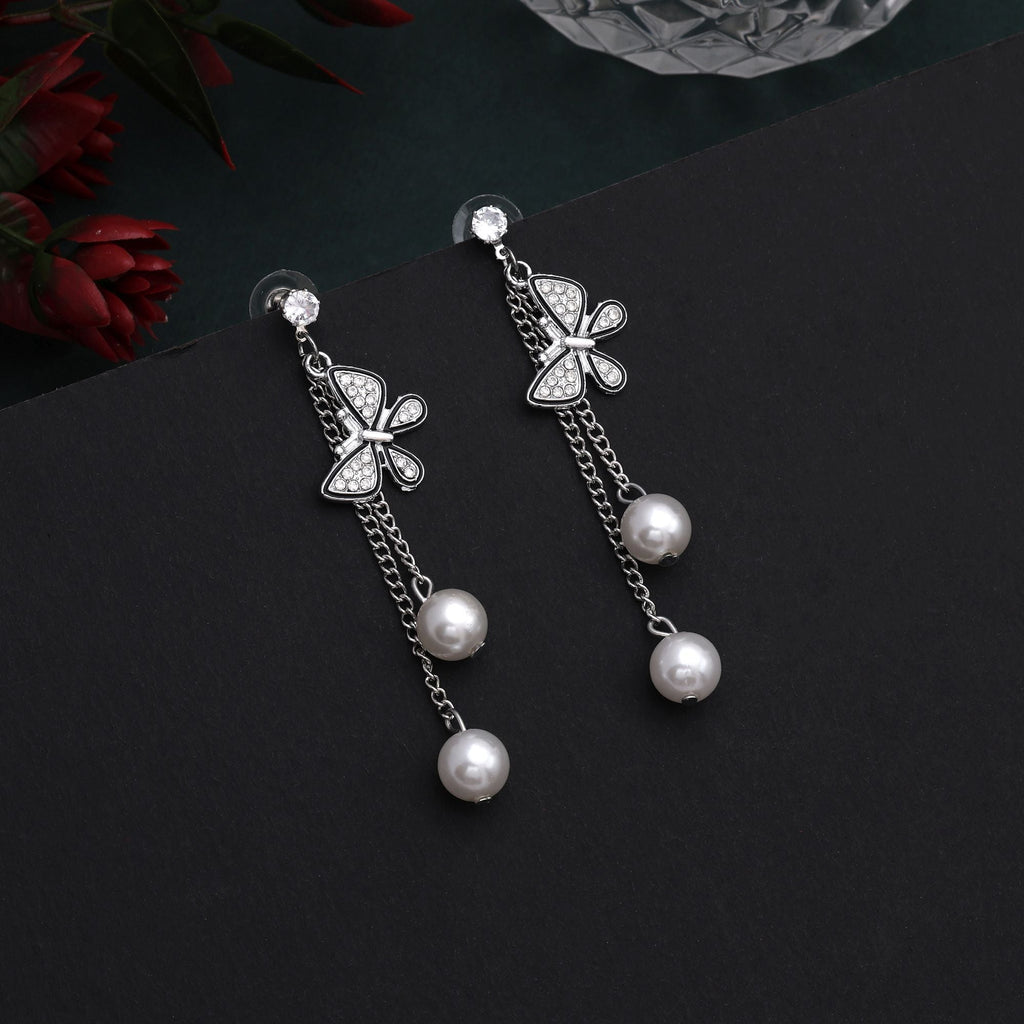 Gorgeous Silver Color Butterfly Design Anti Tarnish Earrings With Sparkling Stones