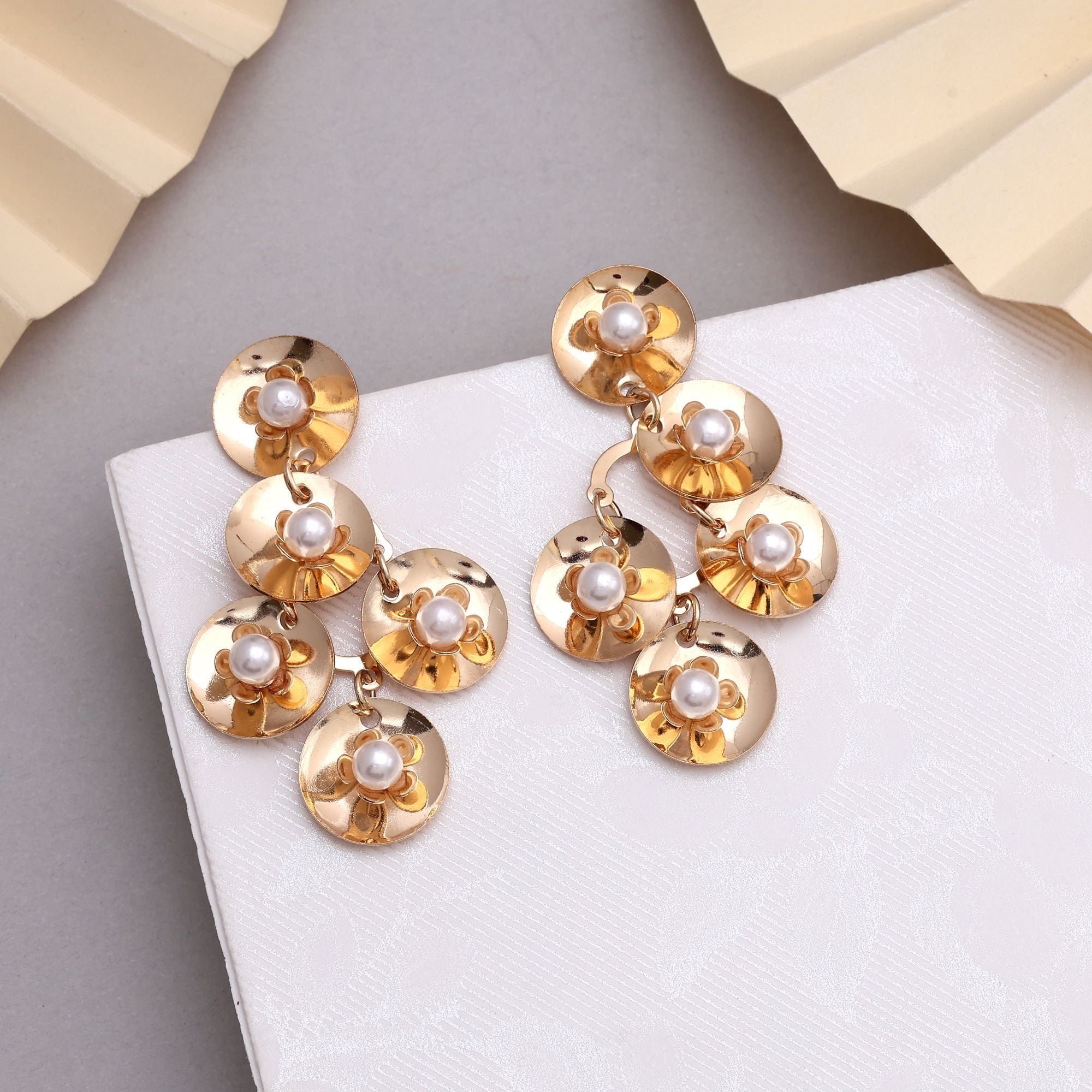 Elegant Gold Color Anti Tarnish Earrings With Polished Finish Perfect For Events
