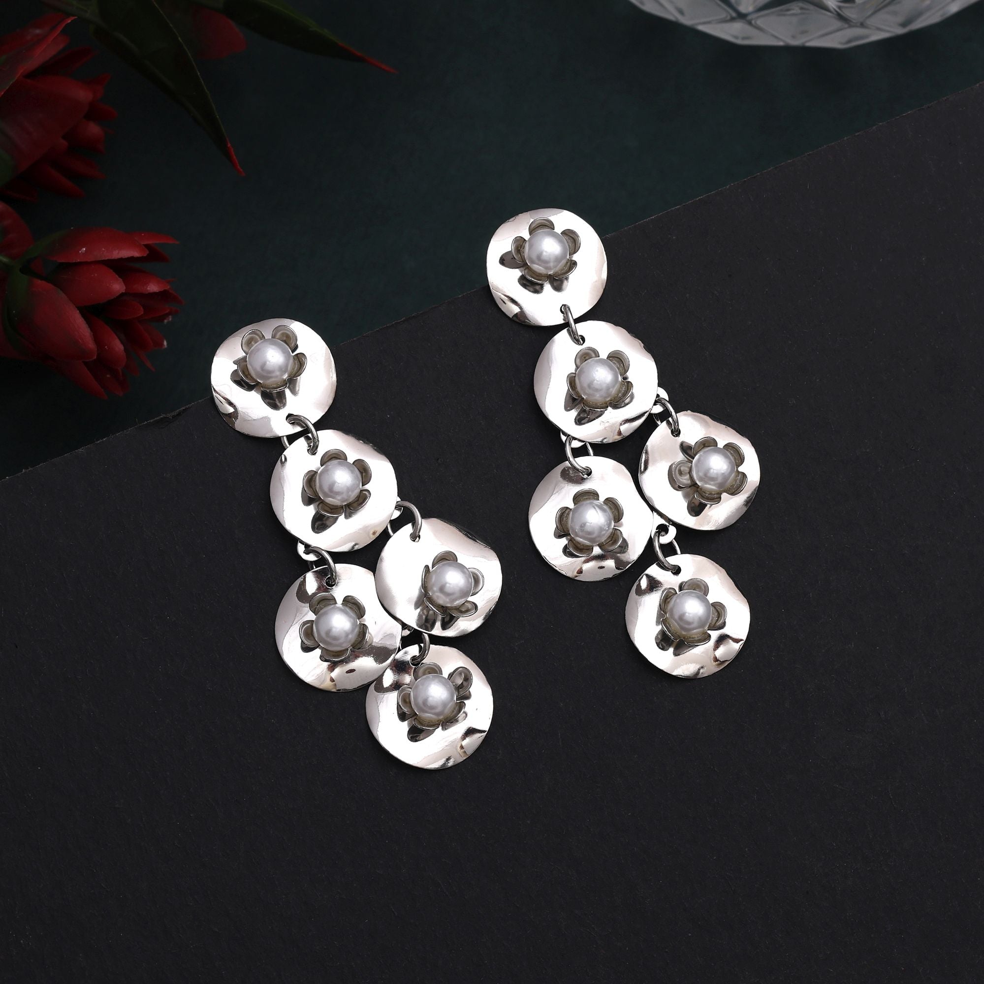 Stylish Silver Color Anti Tarnish Earrings With Subtle Shine For Modern Women