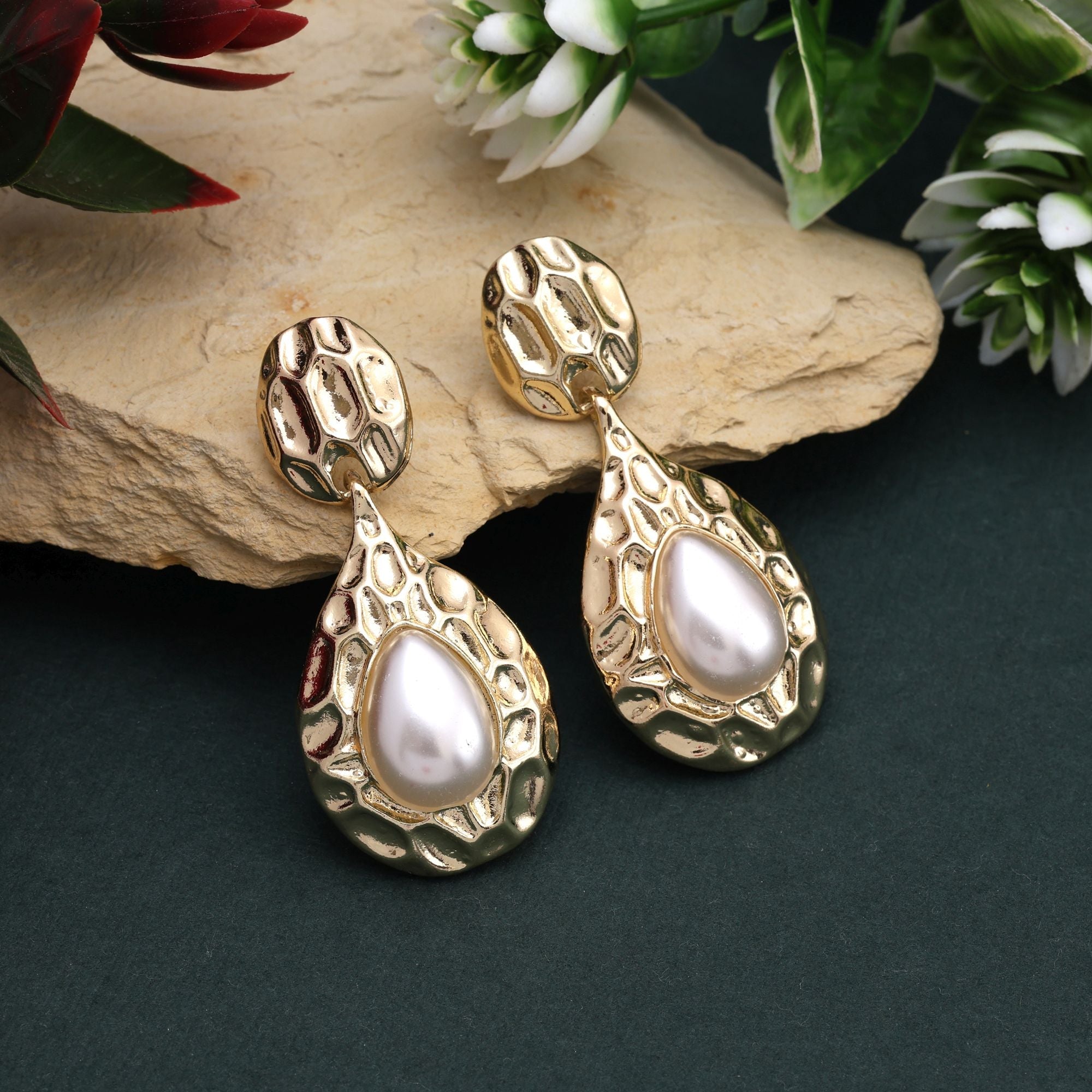 Beautiful White Color Anti Tarnish Earrings With Stone Studded Look For Festive Events