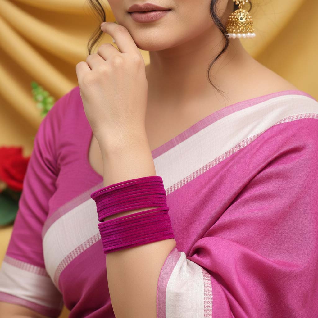 Magenta Color 4 Set Of Velvet Bangles Combo Size(2 Set Of 2.6, 2 Set Of 2.8)