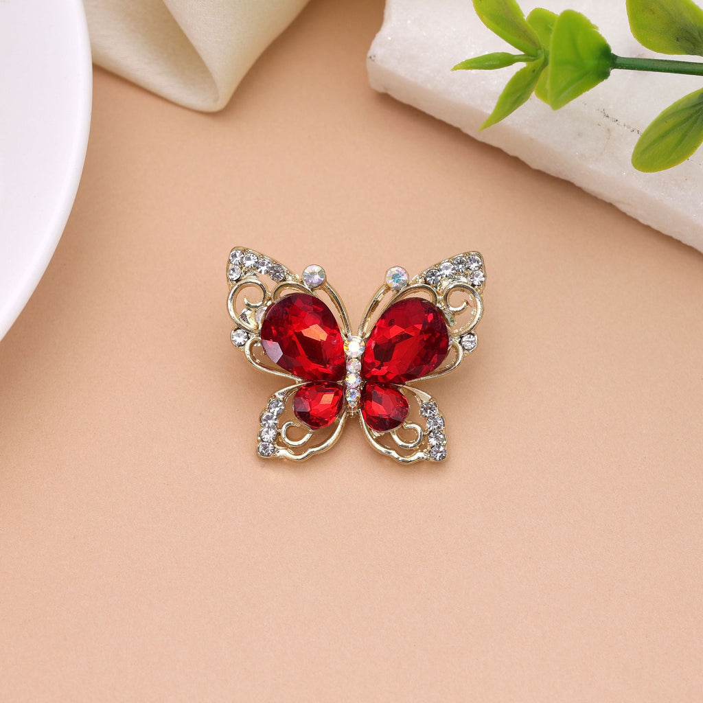 Red Color Butterfly Design Brooch Festive Wear Style