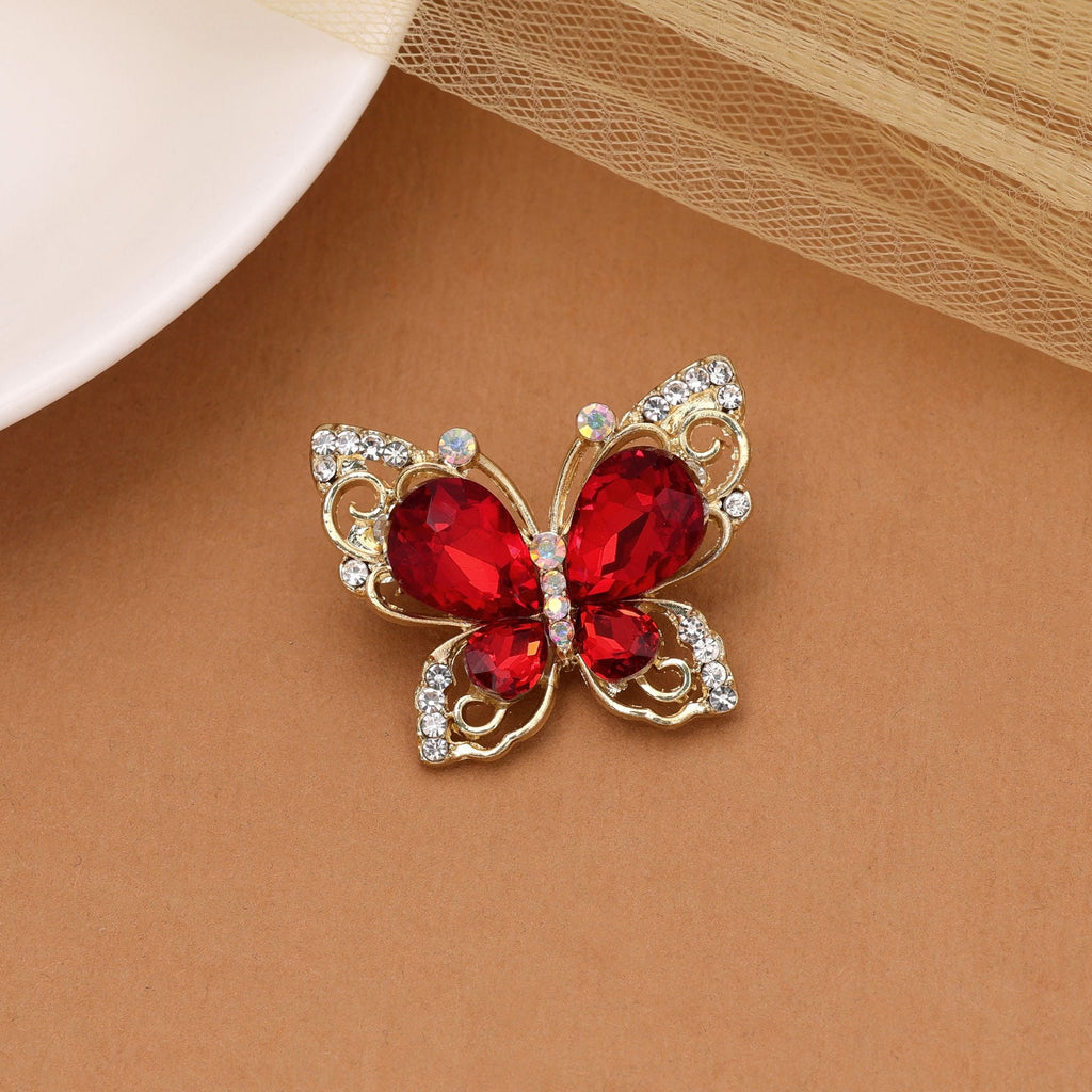 Red Color Butterfly Design Brooch Festive Wear Style