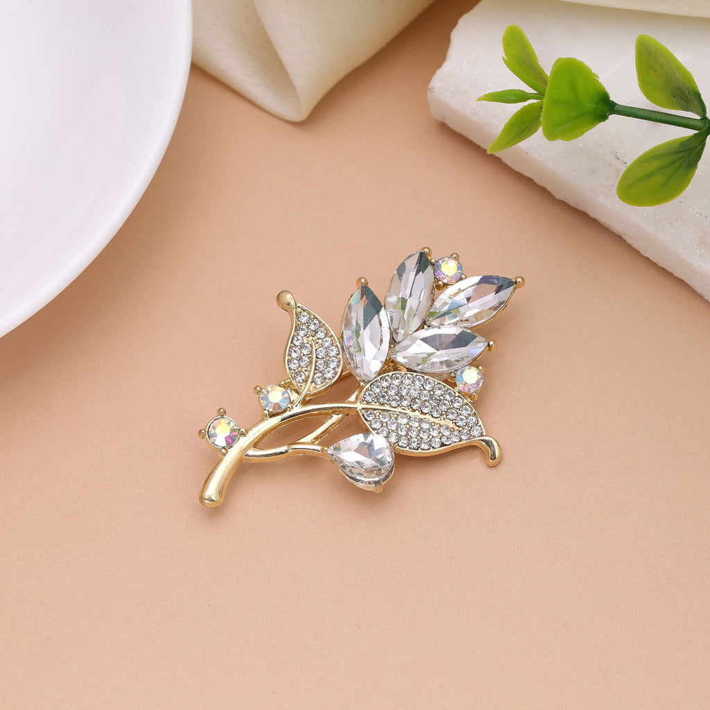 White Color Leaf Design Brooch Artistic Pattern