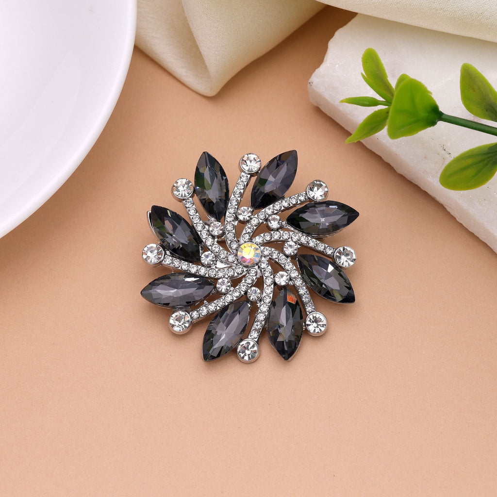 Black Color Floral Design Brooch Premium Fashion Look