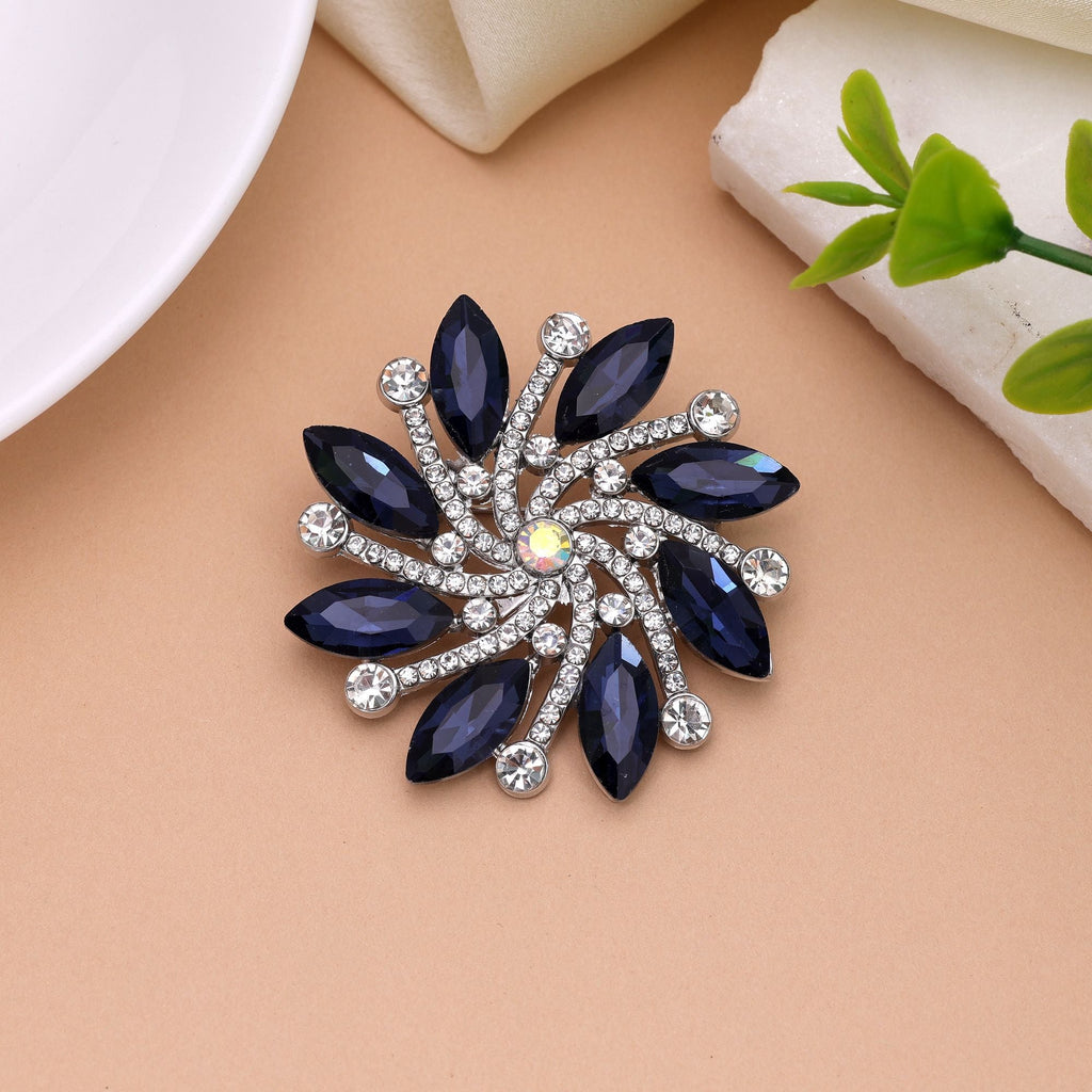 Blue Color Floral Design Brooch Stylish Accessory