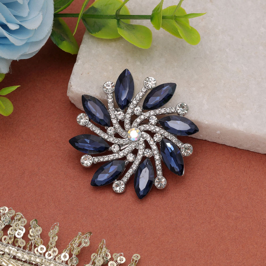 Blue Color Floral Design Brooch Stylish Accessory