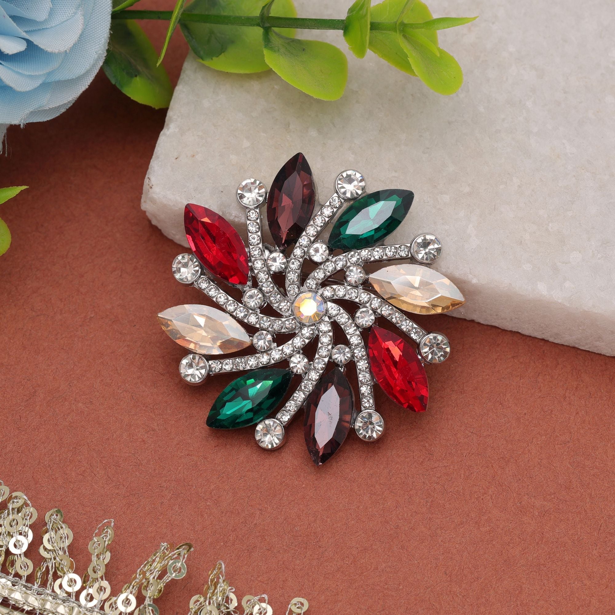 Multi Color Floral Design Brooch Decorative Fashion Look