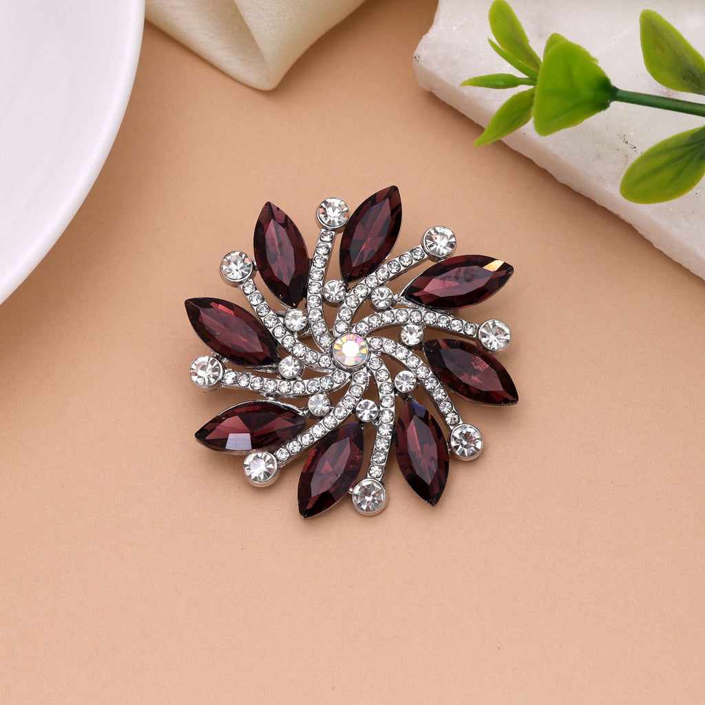 Maroon Color Floral Design Brooch Traditional Style
