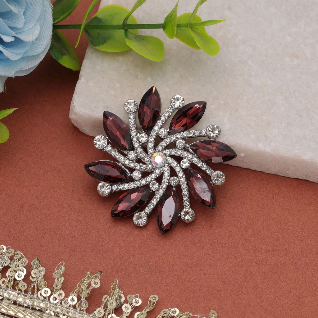 Maroon Color Floral Design Brooch Traditional Style