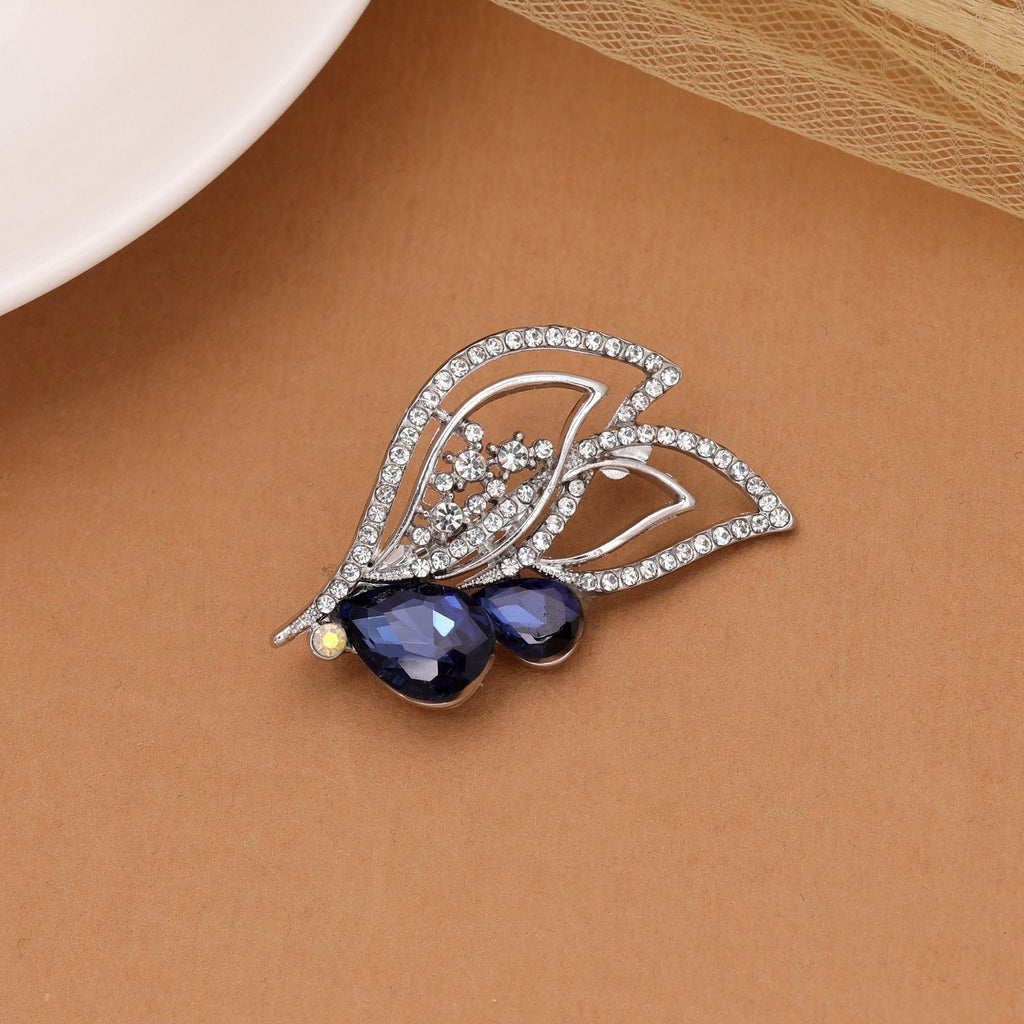 Blue Color Leaf Design Brooch Stylish Leaf Motif