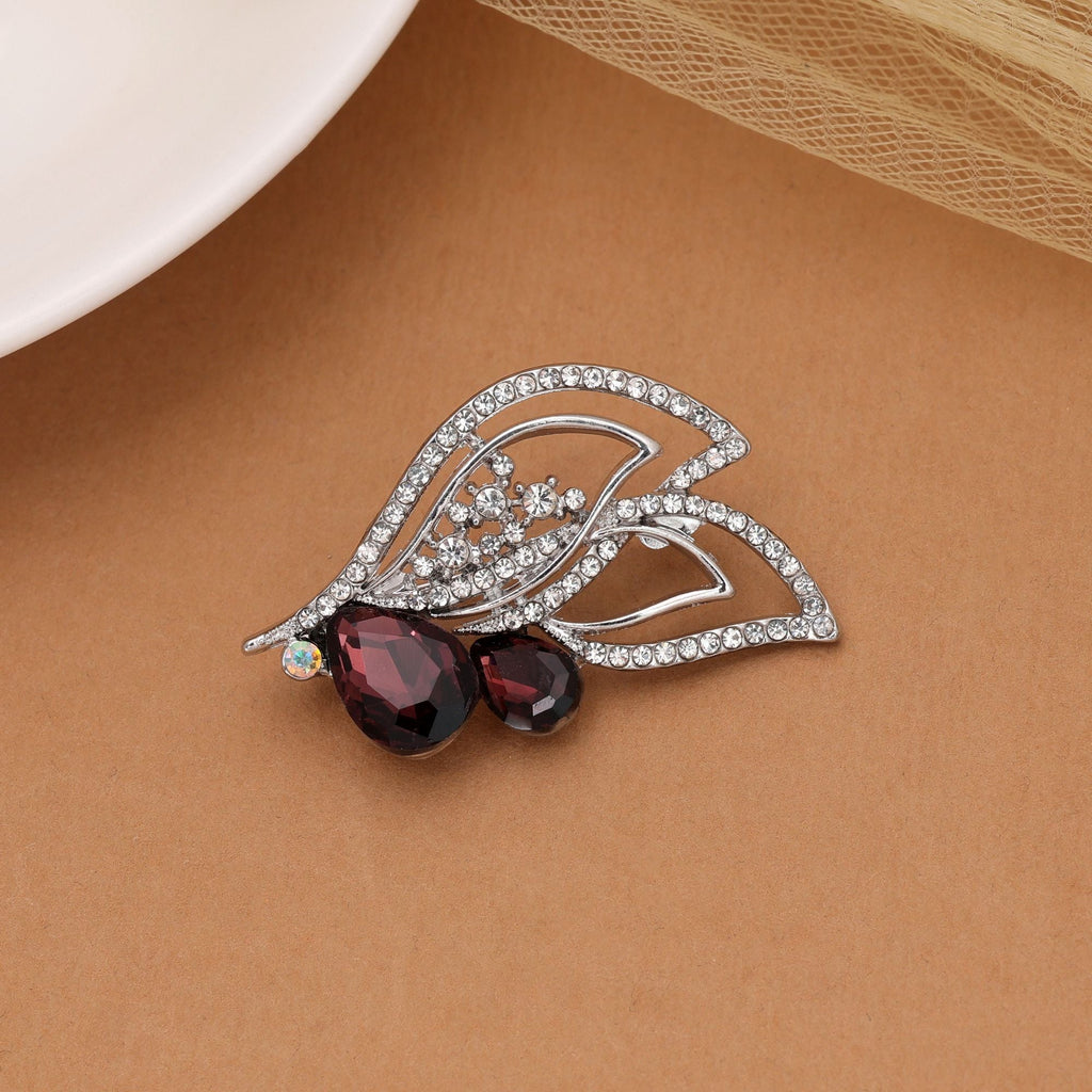 Maroon Color Leaf Design Brooch Classic Pattern