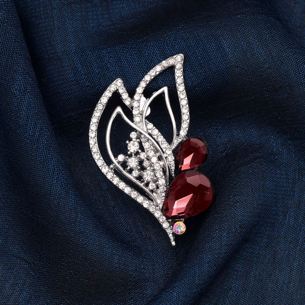 Maroon Color Leaf Design Brooch Classic Pattern