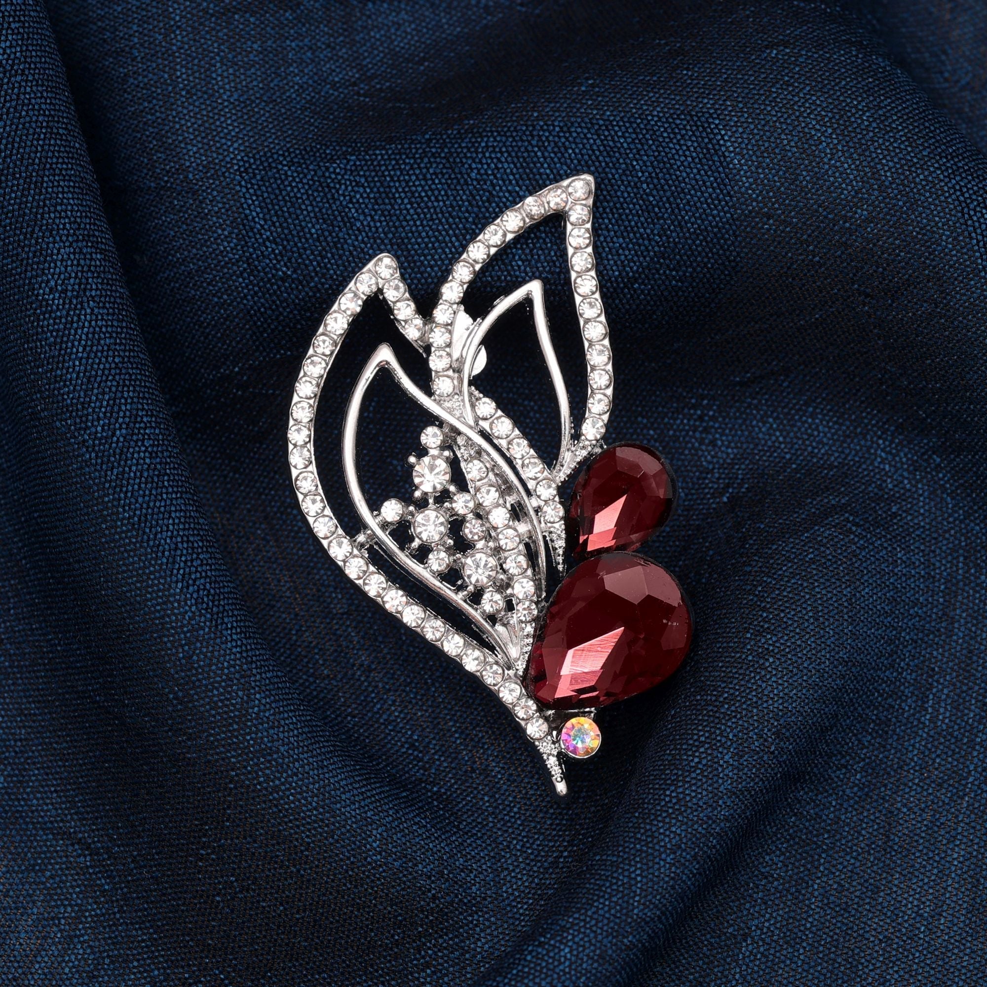 Maroon Color Leaf Design Brooch Classic Pattern