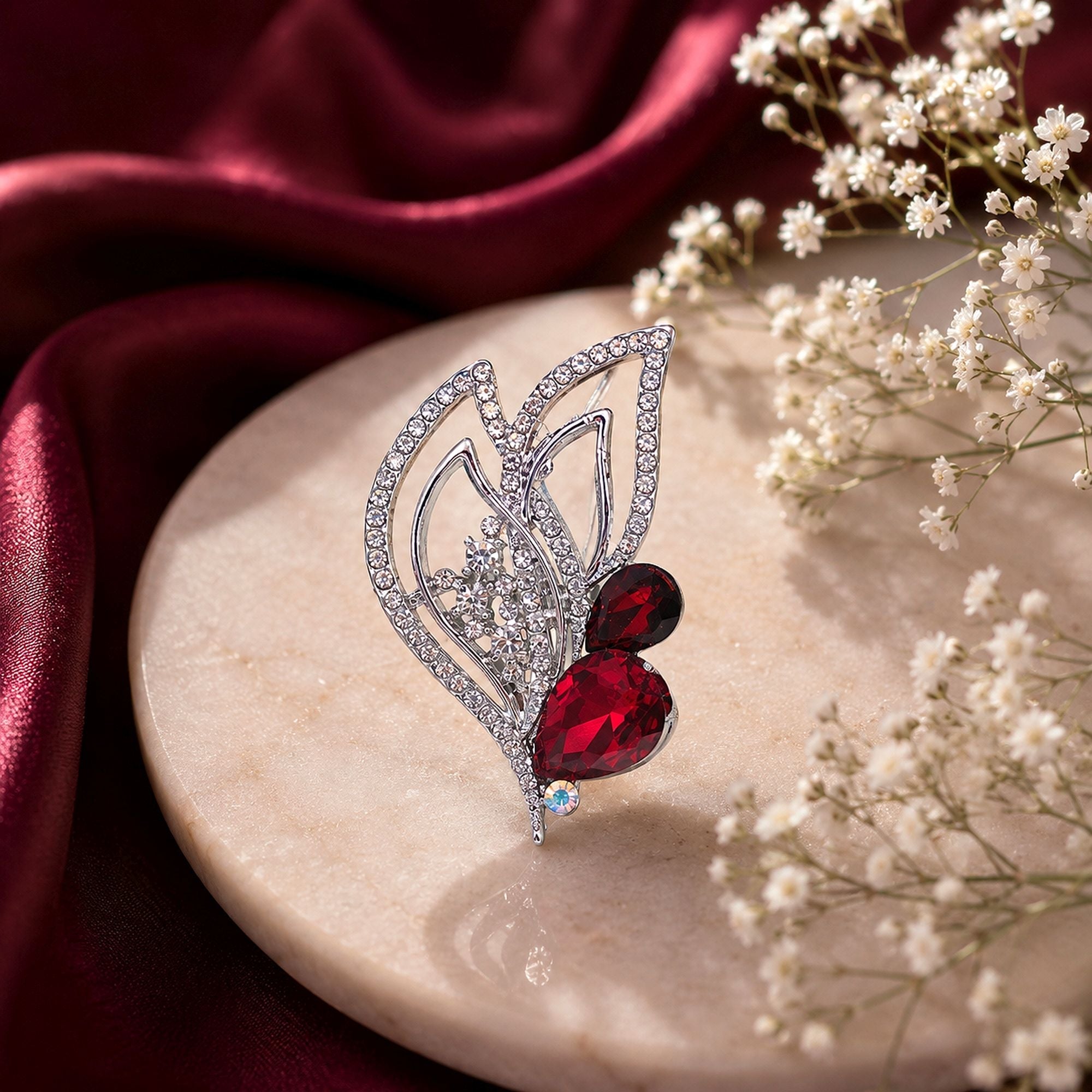 Red Color Leaf Design Brooch Trendy Fashion Wear