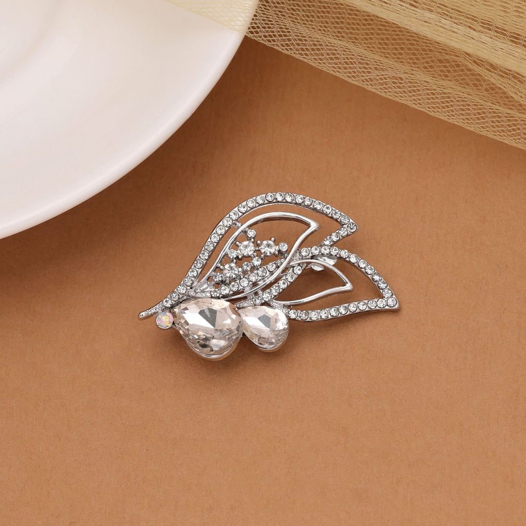 White Color Leaf Design Brooch Designer Look