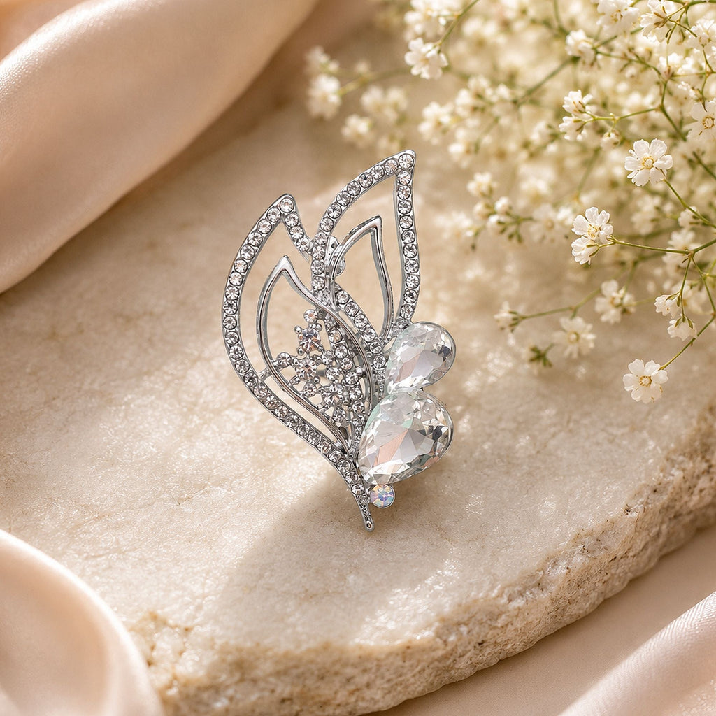 White Color Leaf Design Brooch Designer Look