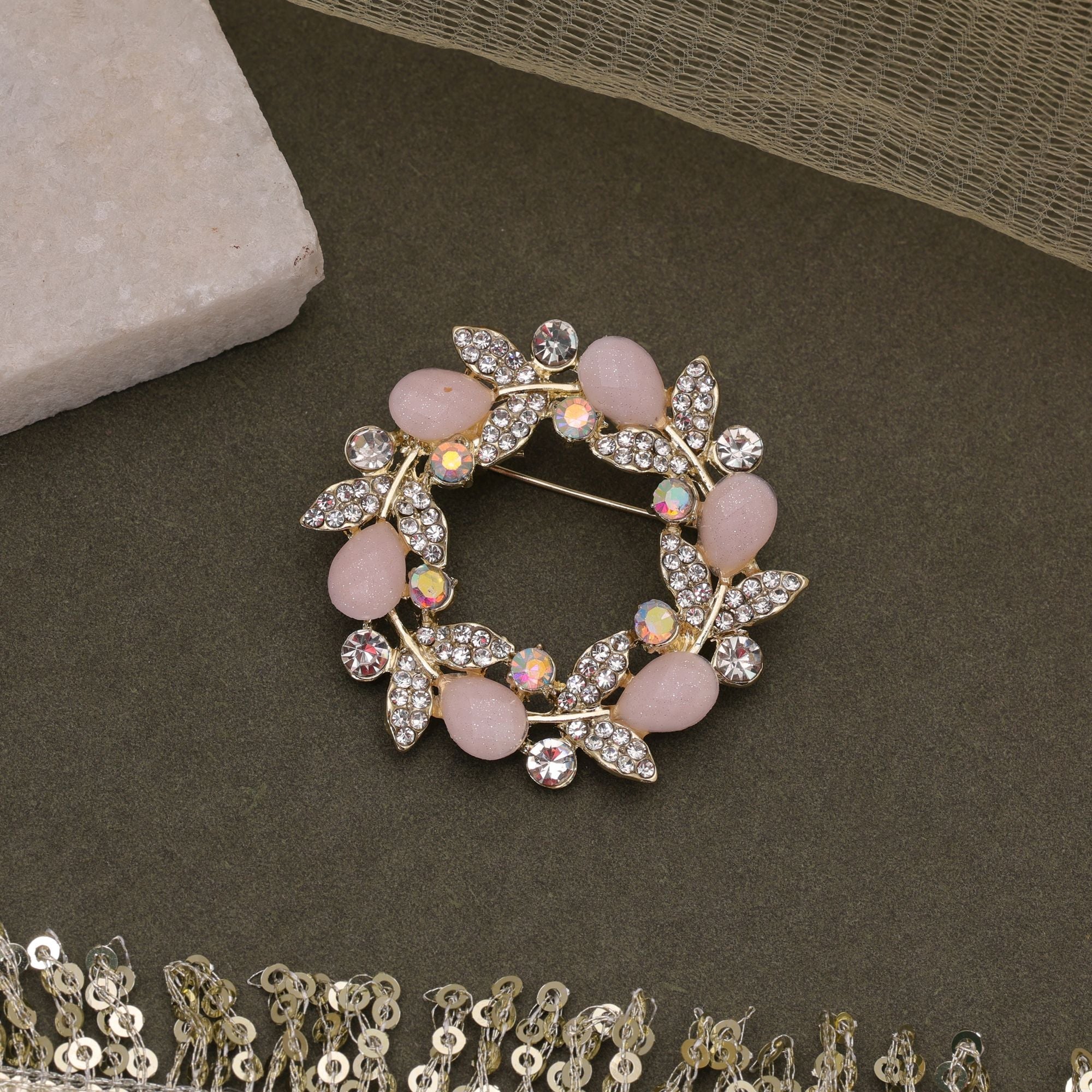 Light Pink Color Floral Design Brooch Designer Appeal