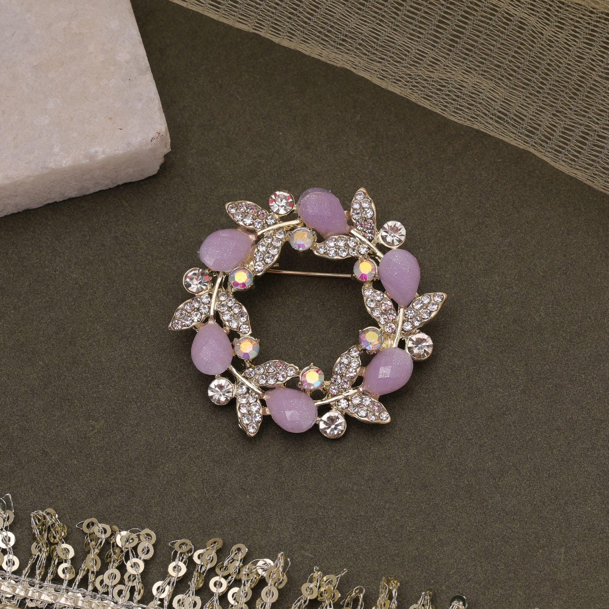 Lavender Color Floral Design Brooch Stylish Fashion