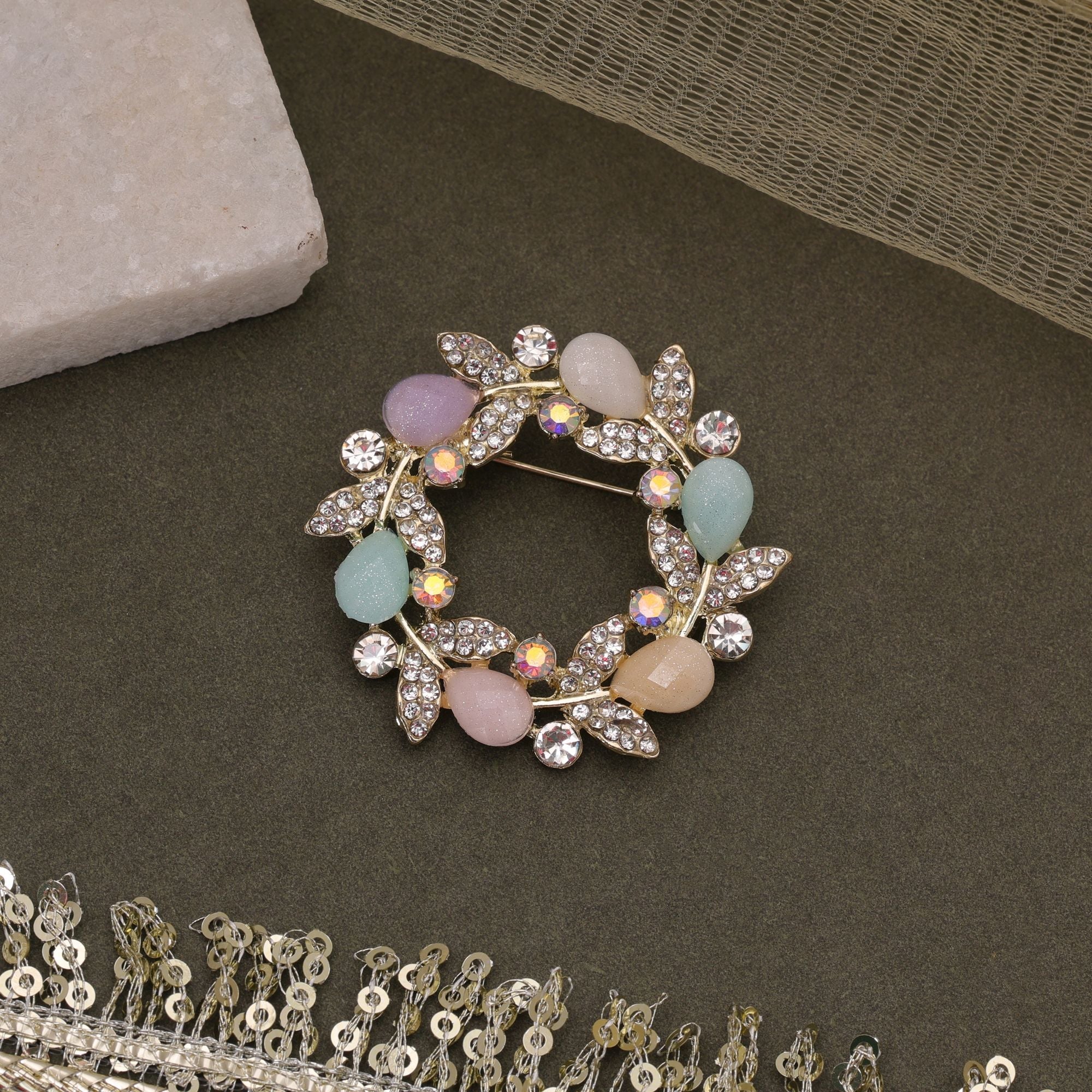Multi Color Floral Design Brooch Modern Style