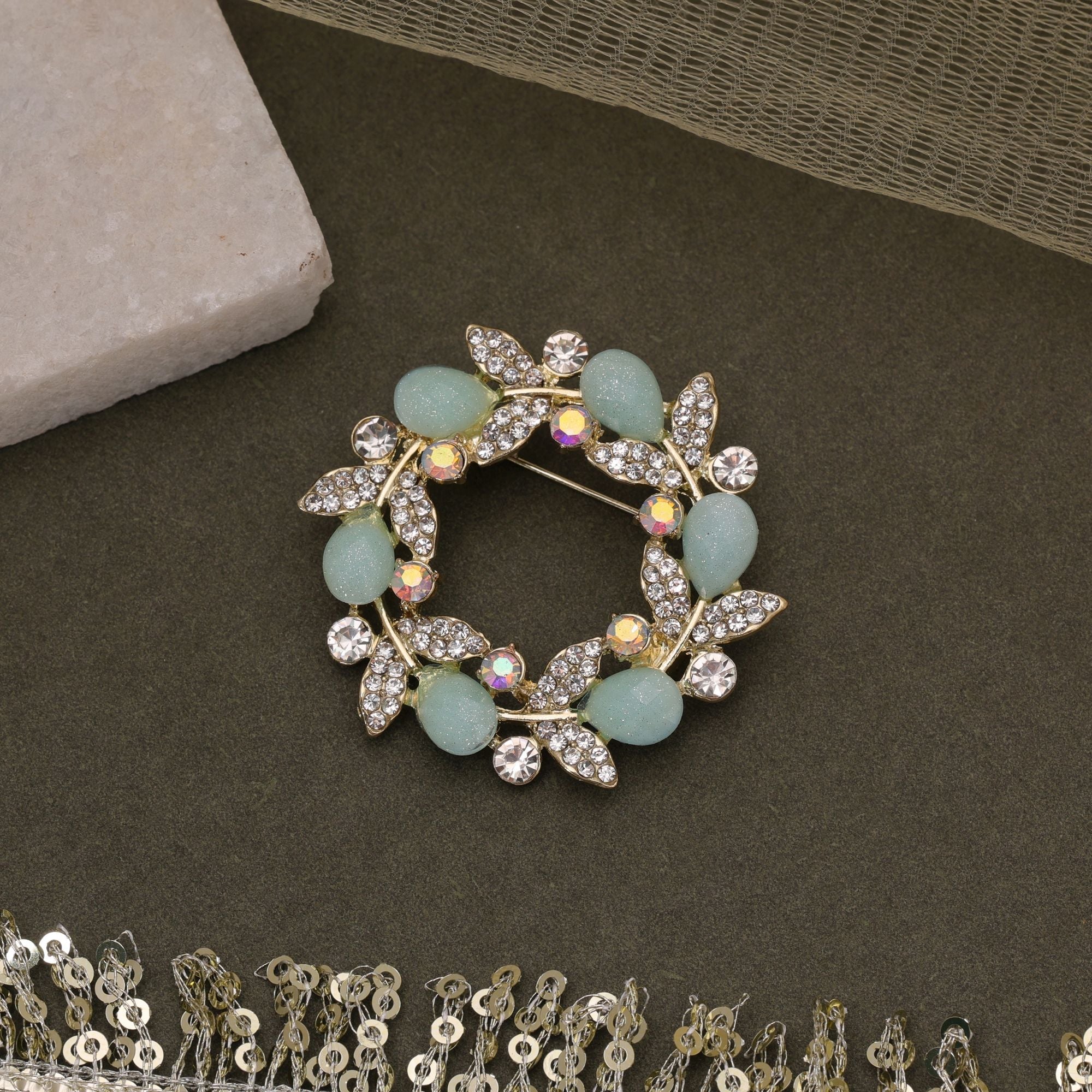 Pastel Green Color Floral Design Brooch Trendy Wear