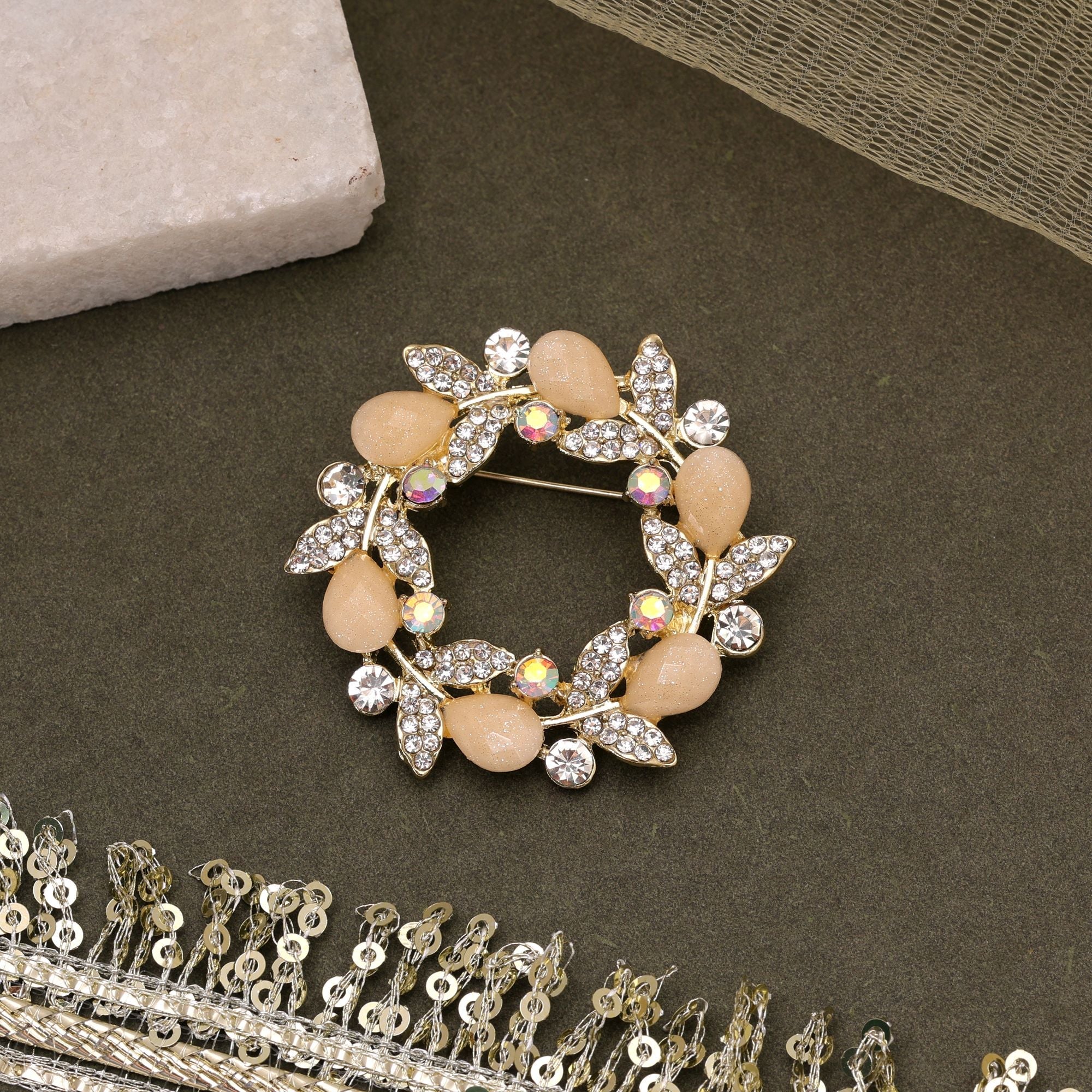 Pastel Orange Color Floral Design Brooch Premium Look