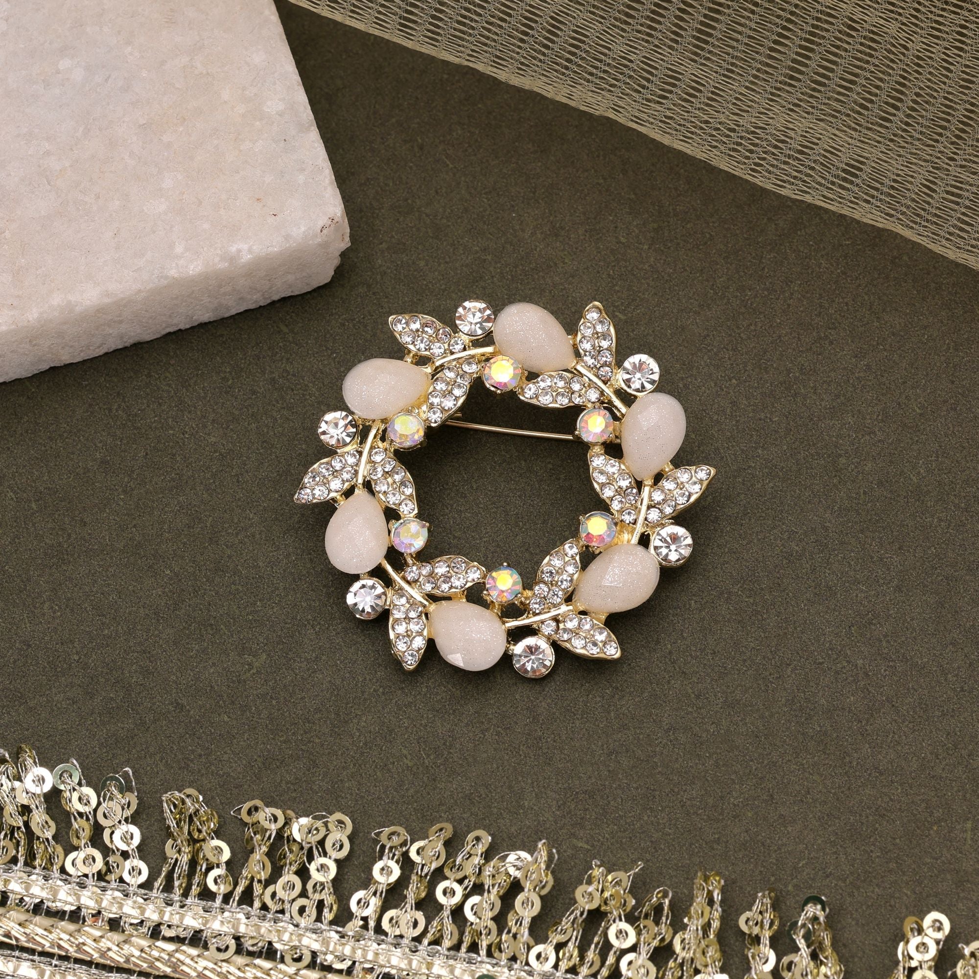 White Color Leaf Design Brooch Elegant Finish
