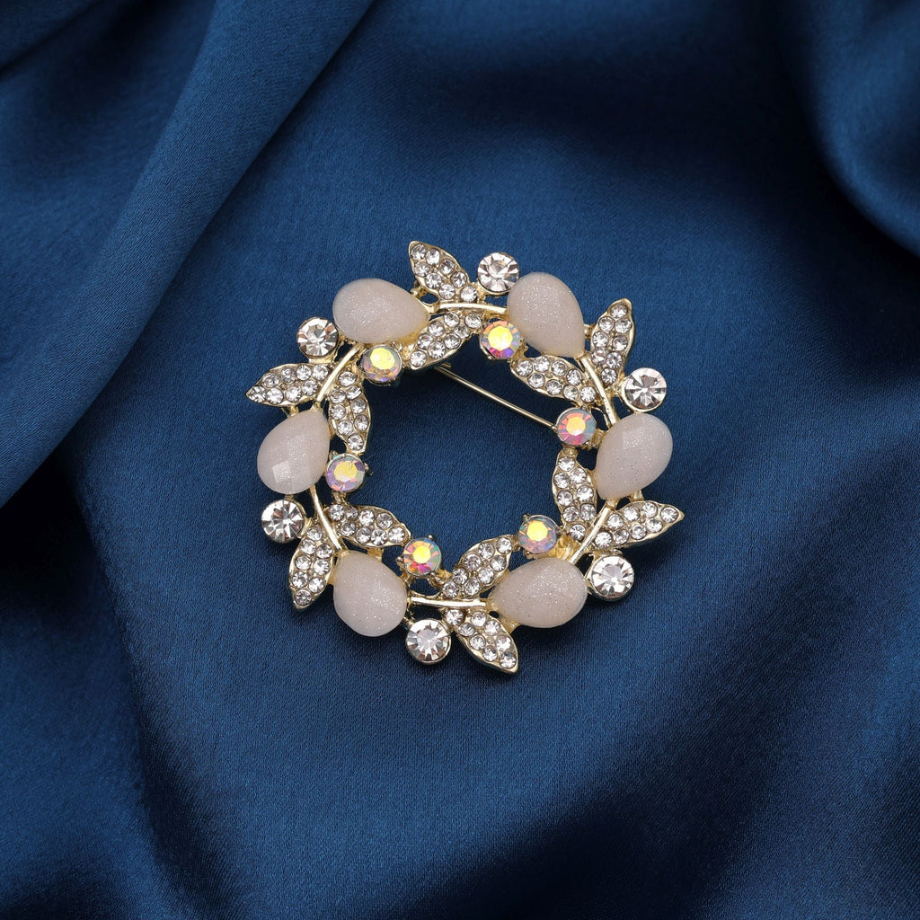 White Color Leaf Design Brooch Elegant Finish