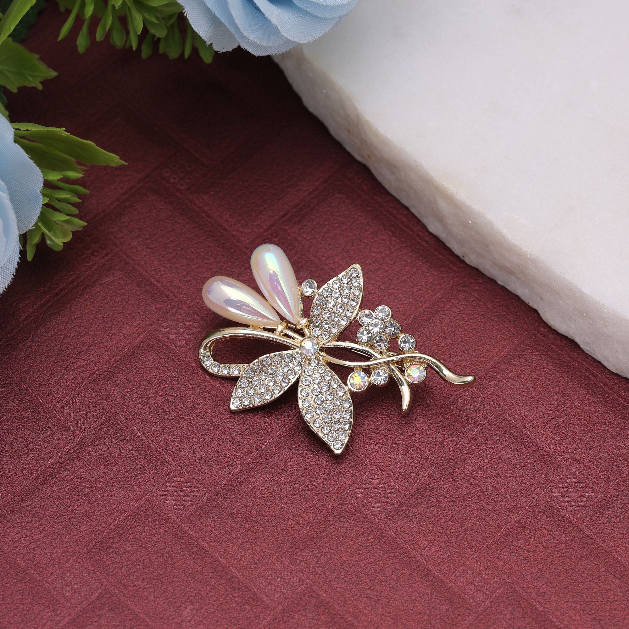White Color Floral Design Brooch Party Wear Style
