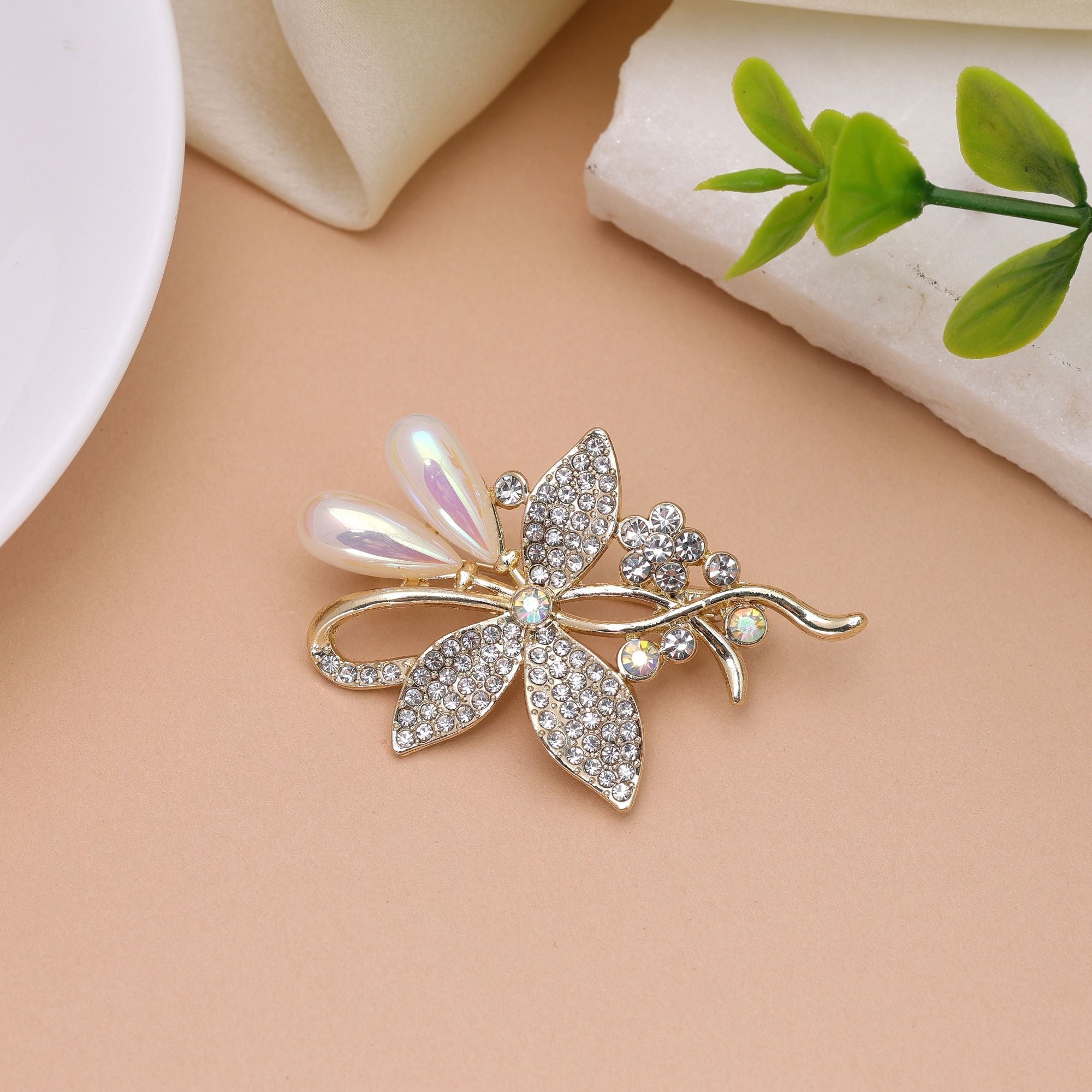 White Color Floral Design Brooch Party Wear Style