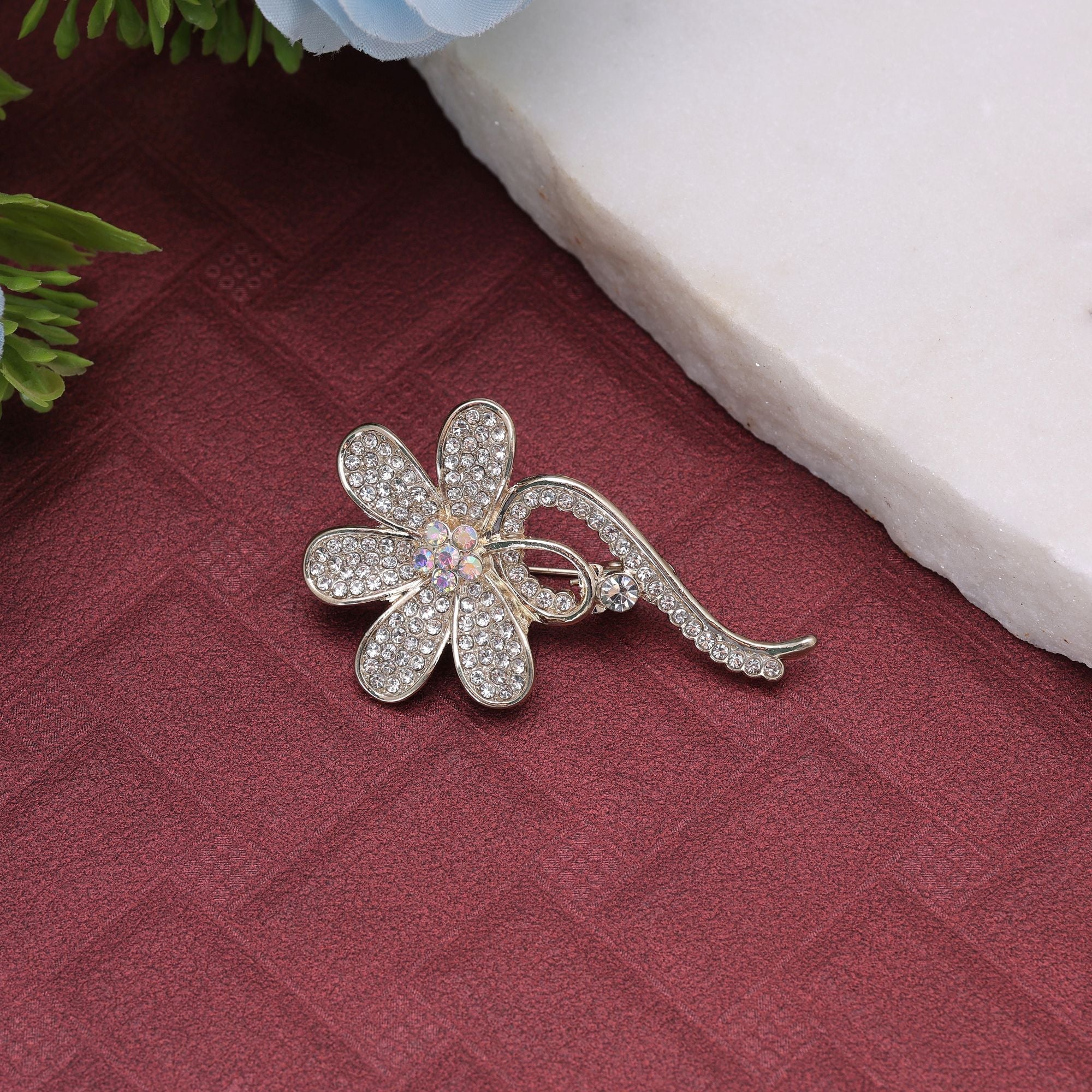White Color Floral Design Brooch Premium Finish