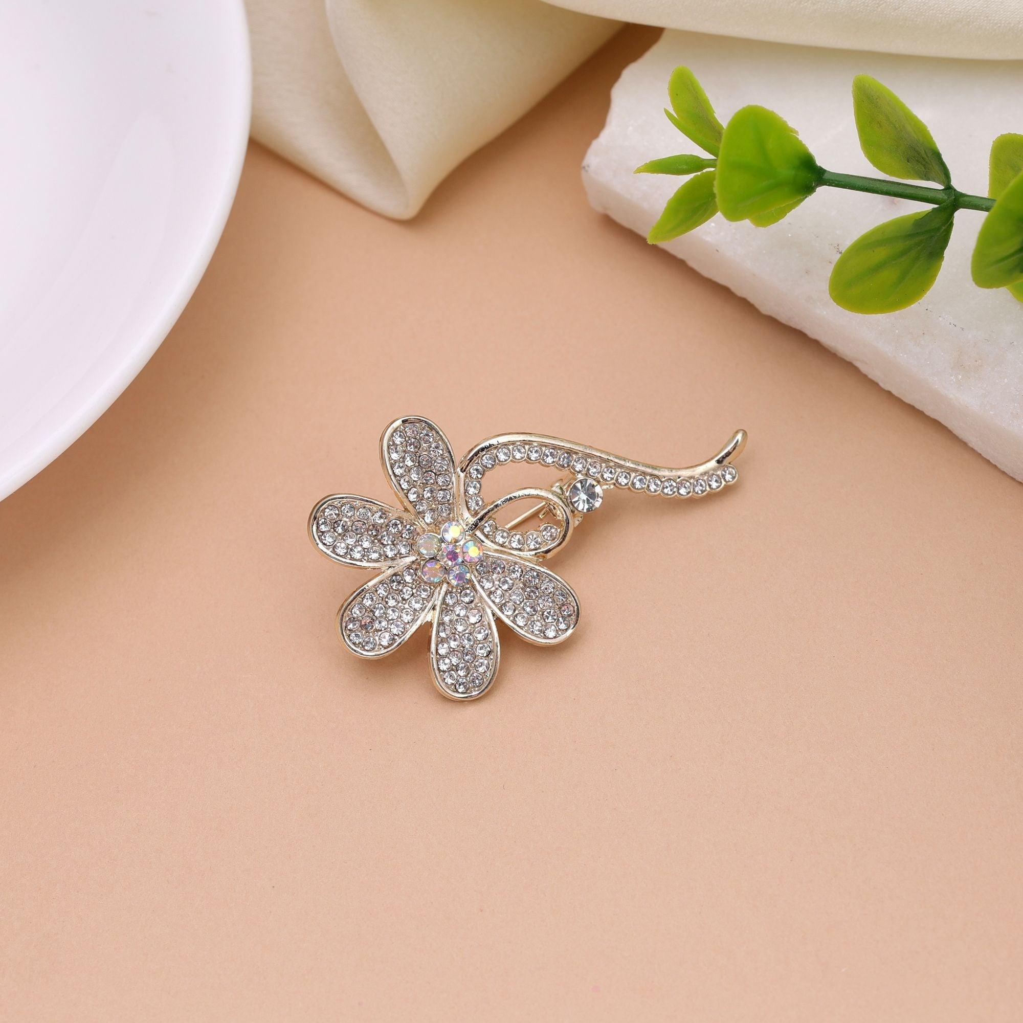 White Color Floral Design Brooch Premium Finish