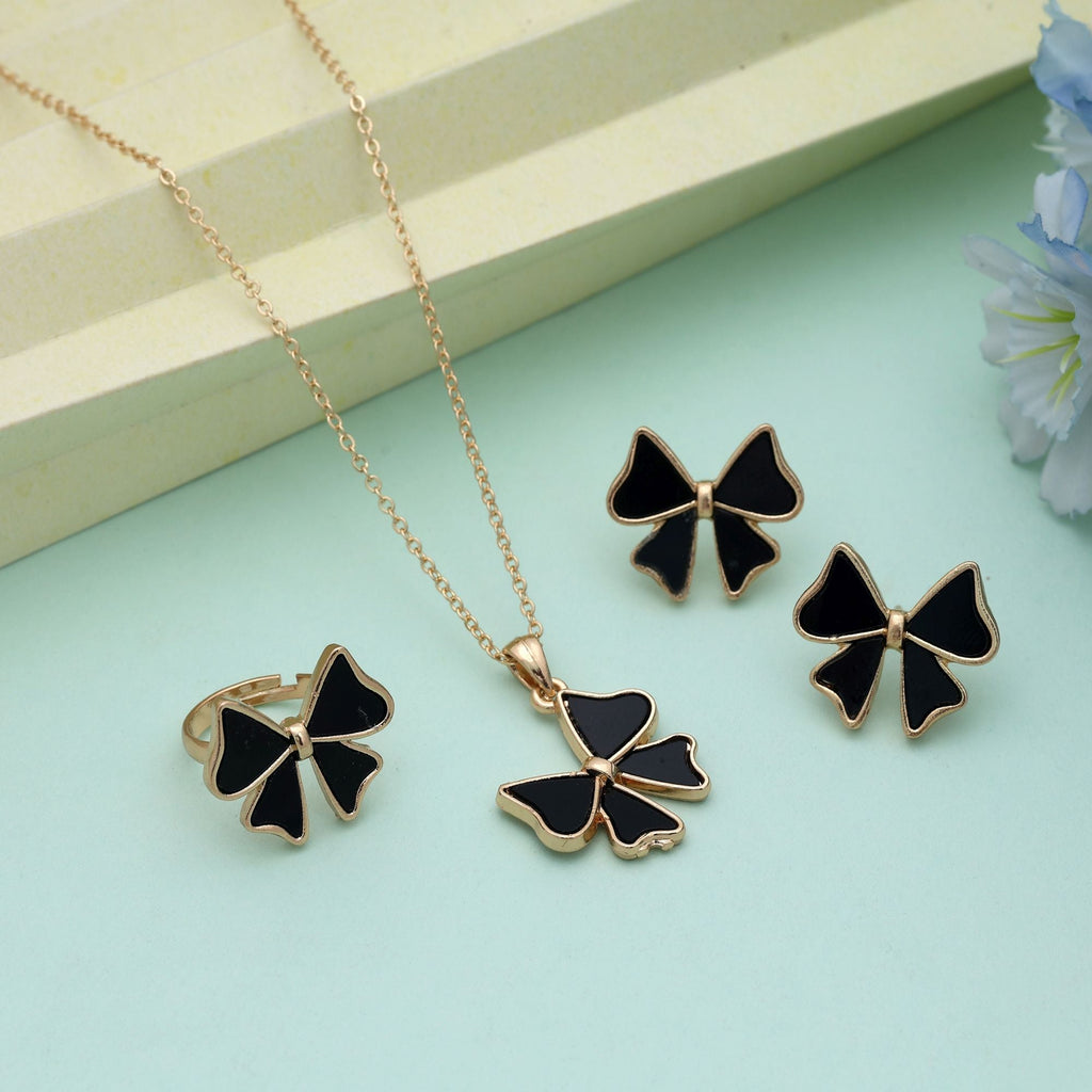 Black Color Anti Tarnish Necklace Set Minimal Modern Jewelry